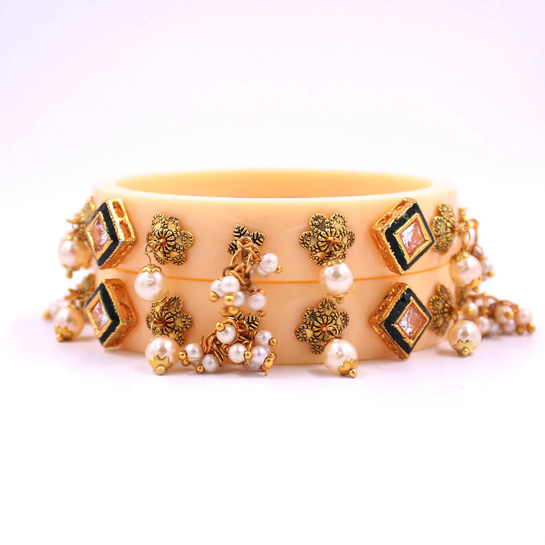 Set of 2 Acrylic Kundan Gajra Bangles by Leshya - Image 24