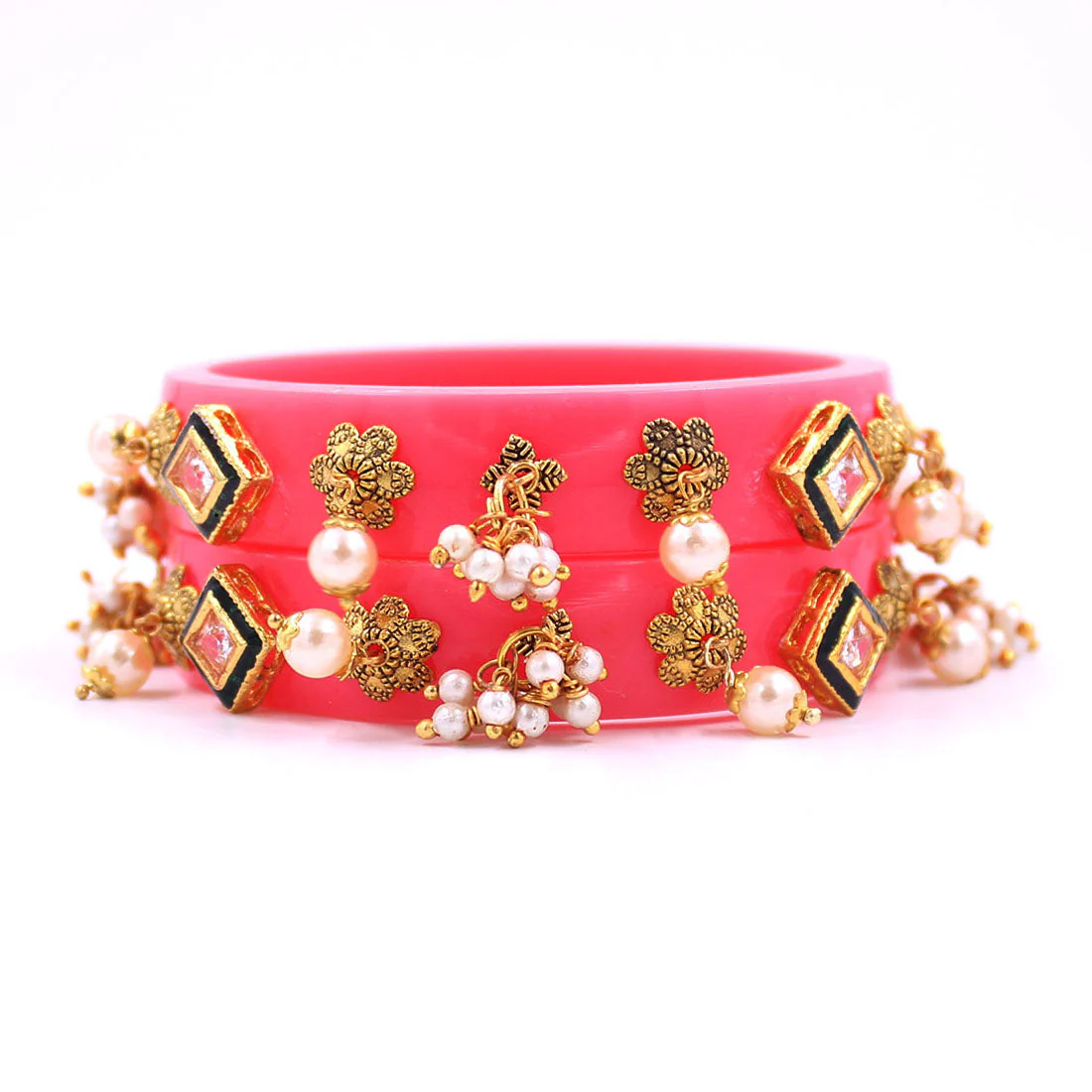 Set of 2 Acrylic Kundan Gajra Bangles by Leshya - Image 27