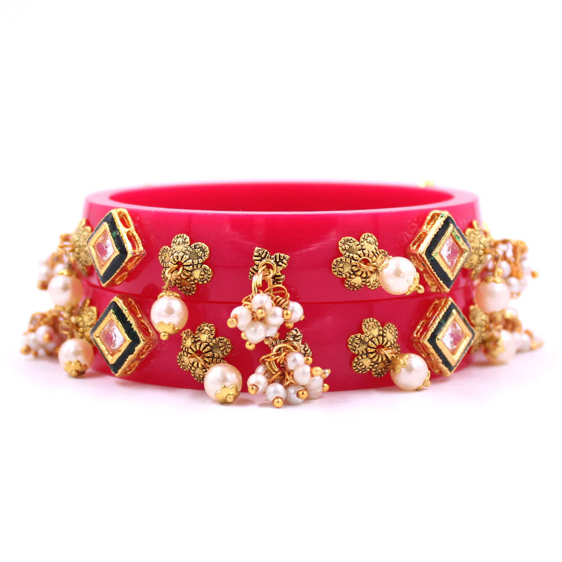 Set of 2 Acrylic Kundan Gajra Bangles by Leshya - Image 33