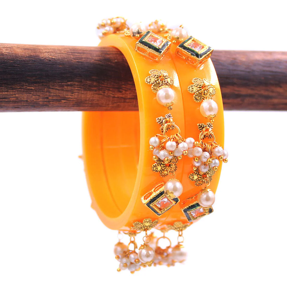 Set of 2 Acrylic Kundan Gajra Bangles by Leshya - Image 5