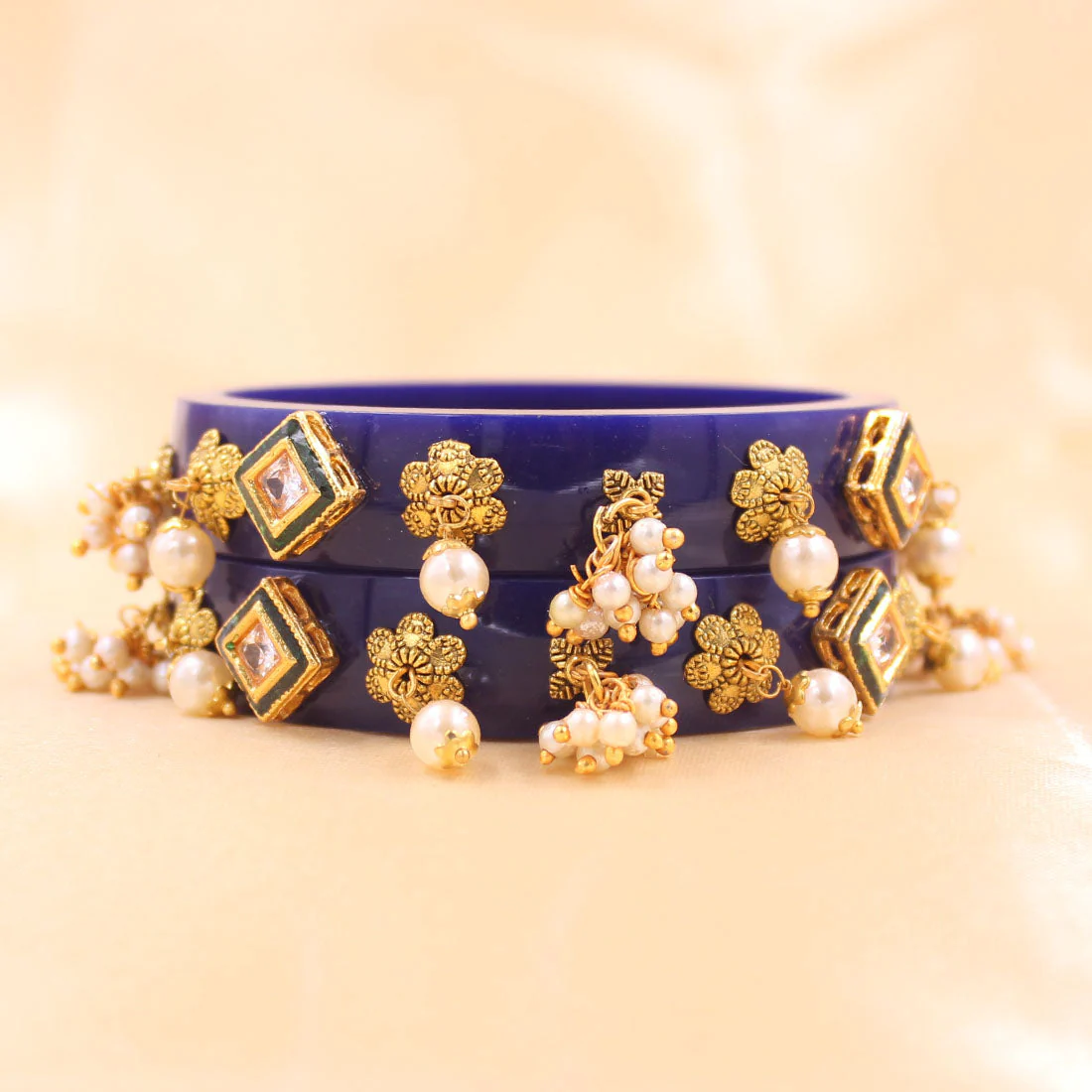 Set of 2 Acrylic Kundan Gajra Bangles by Leshya - Image 7