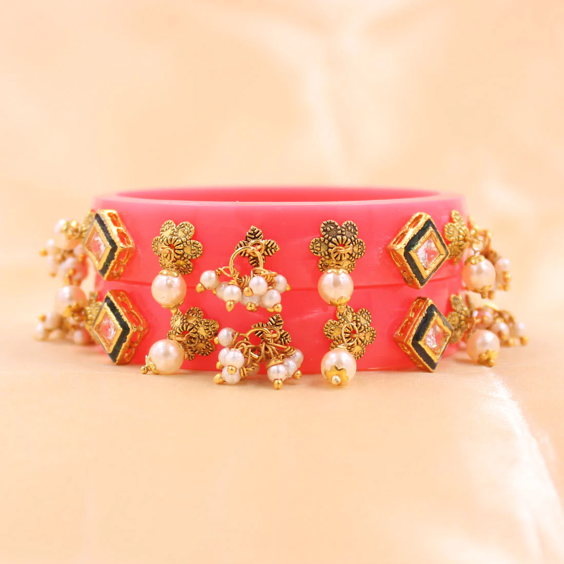 Set of 2 Acrylic Kundan Gajra Bangles by Leshya - Image 7