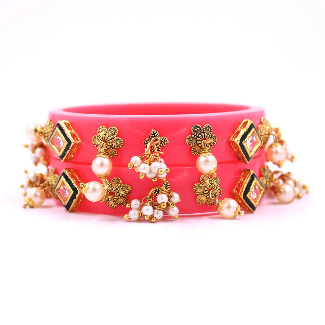 Set of 2 Acrylic Kundan Gajra Bangles by Leshya - Image 9