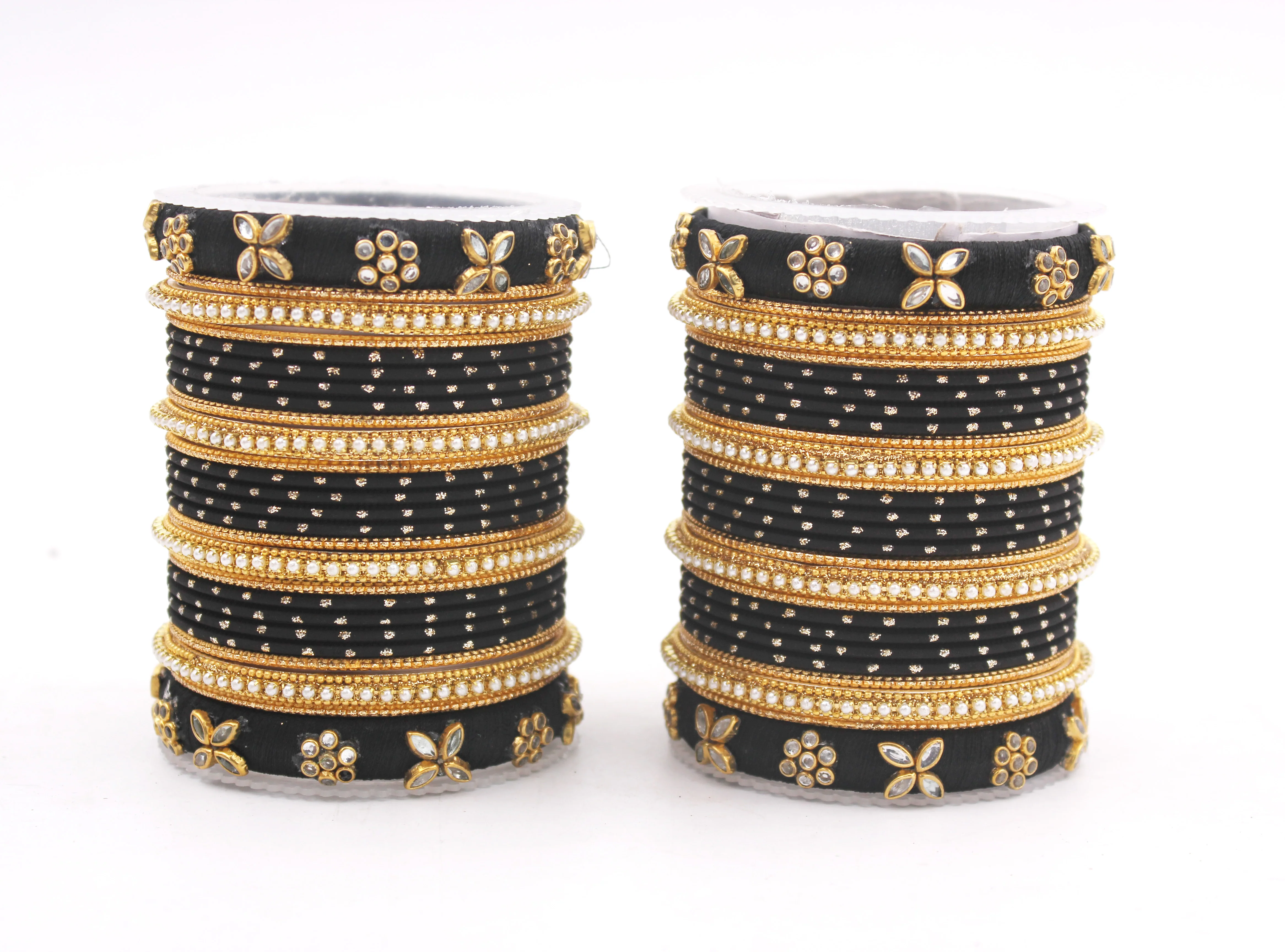 Set of 2 Bangle sets with Thread Bangles with floral Design - Image 2