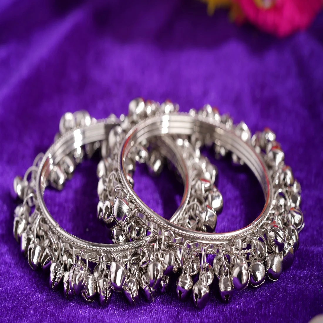 Set of 2 Beautiful Bridal Ghungroo Bangles with Small Bells - Image 8