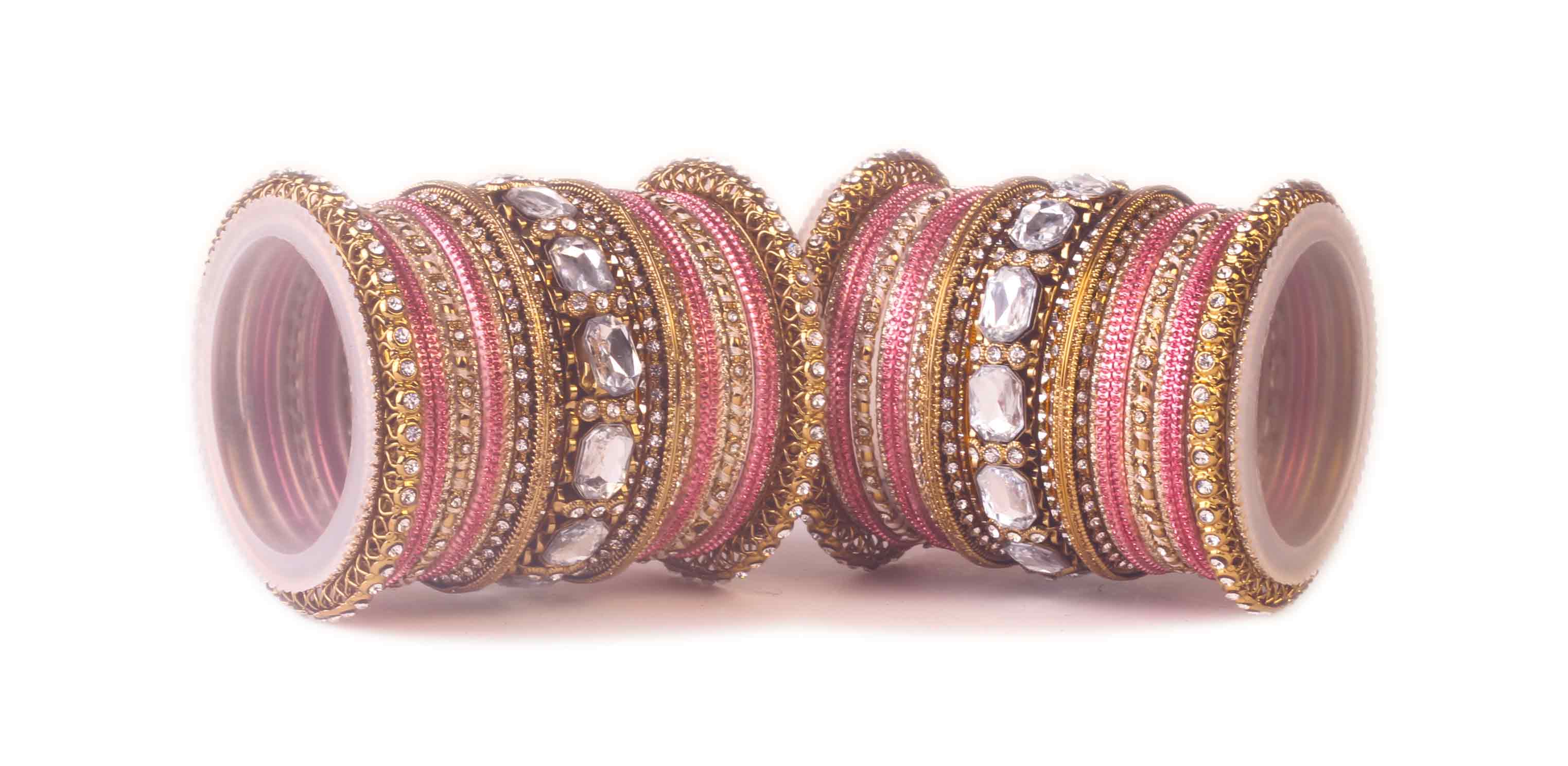 Set of 2 Beautiful Colored Bangle Set With Big Kundan Stone - Image 4