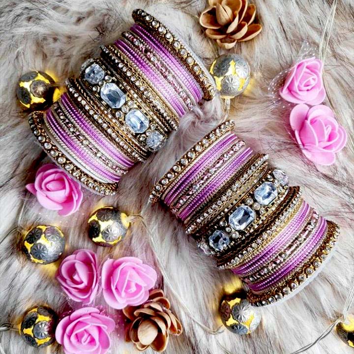 Set of 2 Beautiful Colored Bangle Set With Big Kundan Stone - Image 12