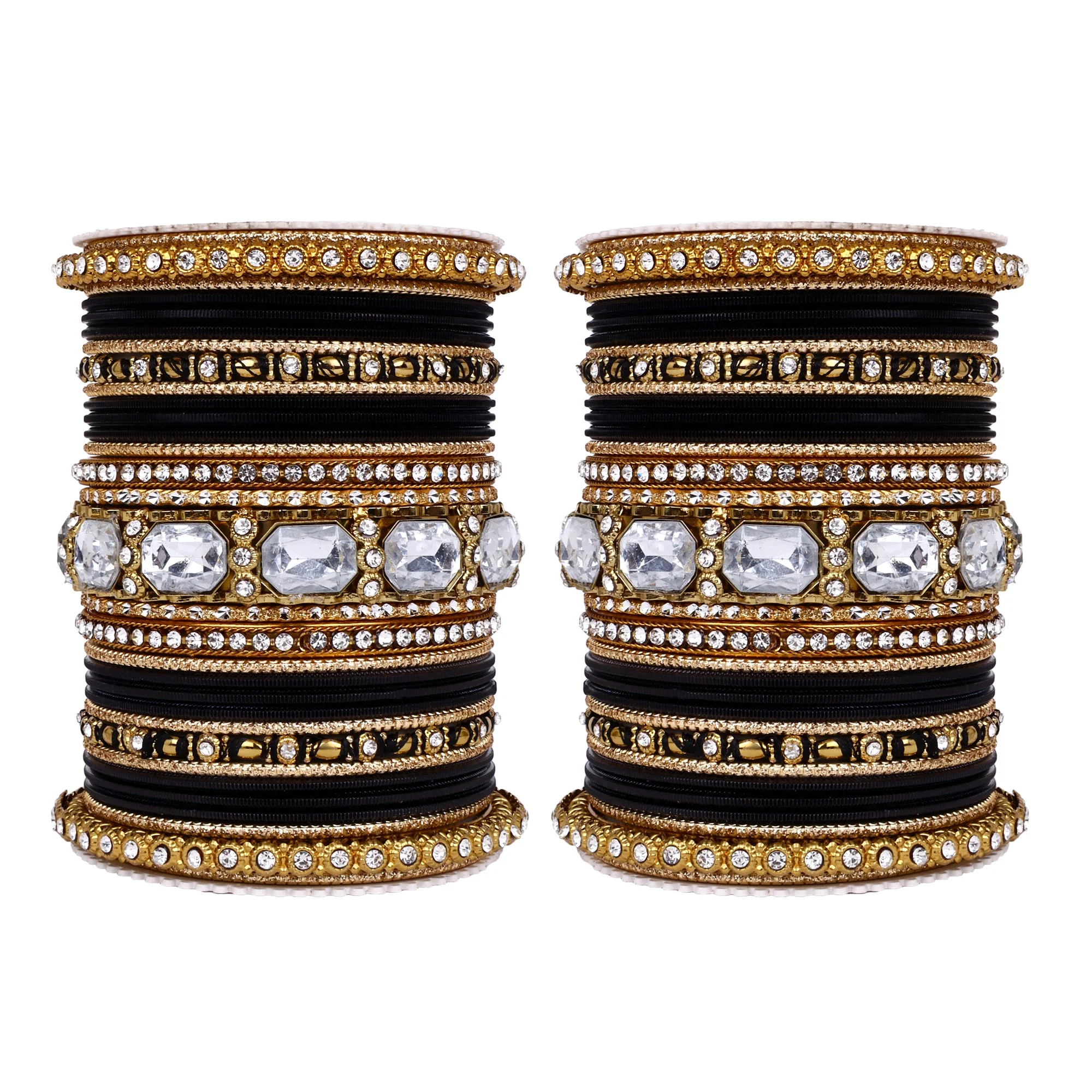 Set of 2 Beautiful Colored Bangle Set With Big Kundan Stone - Image 13
