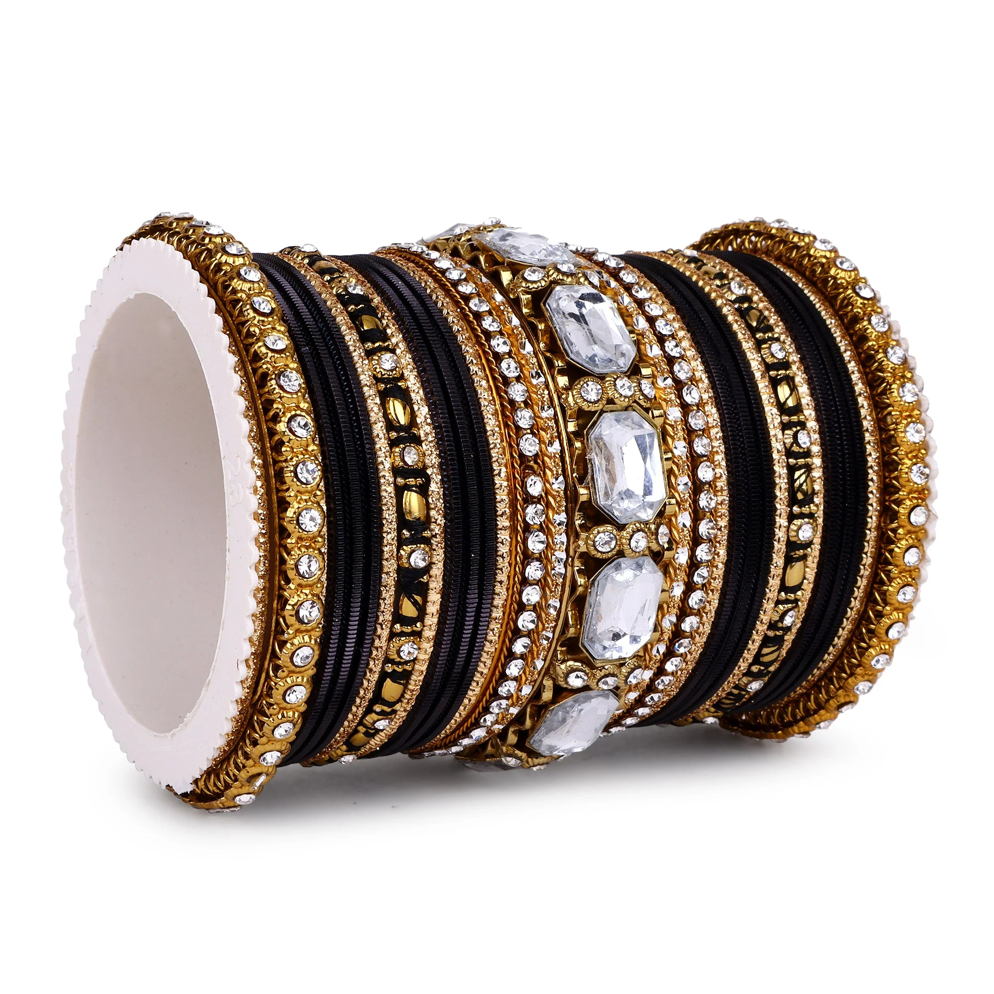 Set of 2 Beautiful Colored Bangle Set With Big Kundan Stone - Image 14