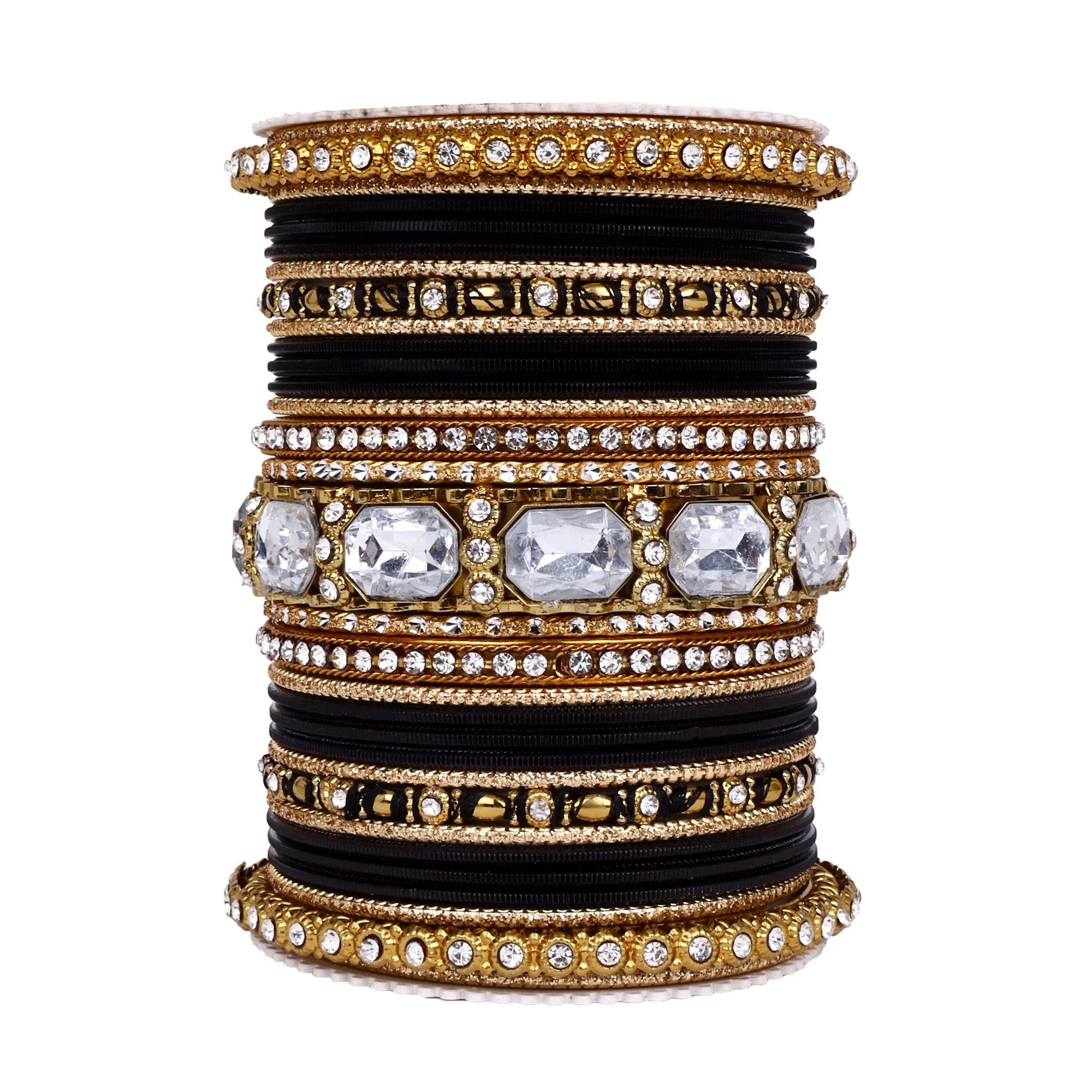 Set of 2 Beautiful Colored Bangle Set With Big Kundan Stone - Image 15