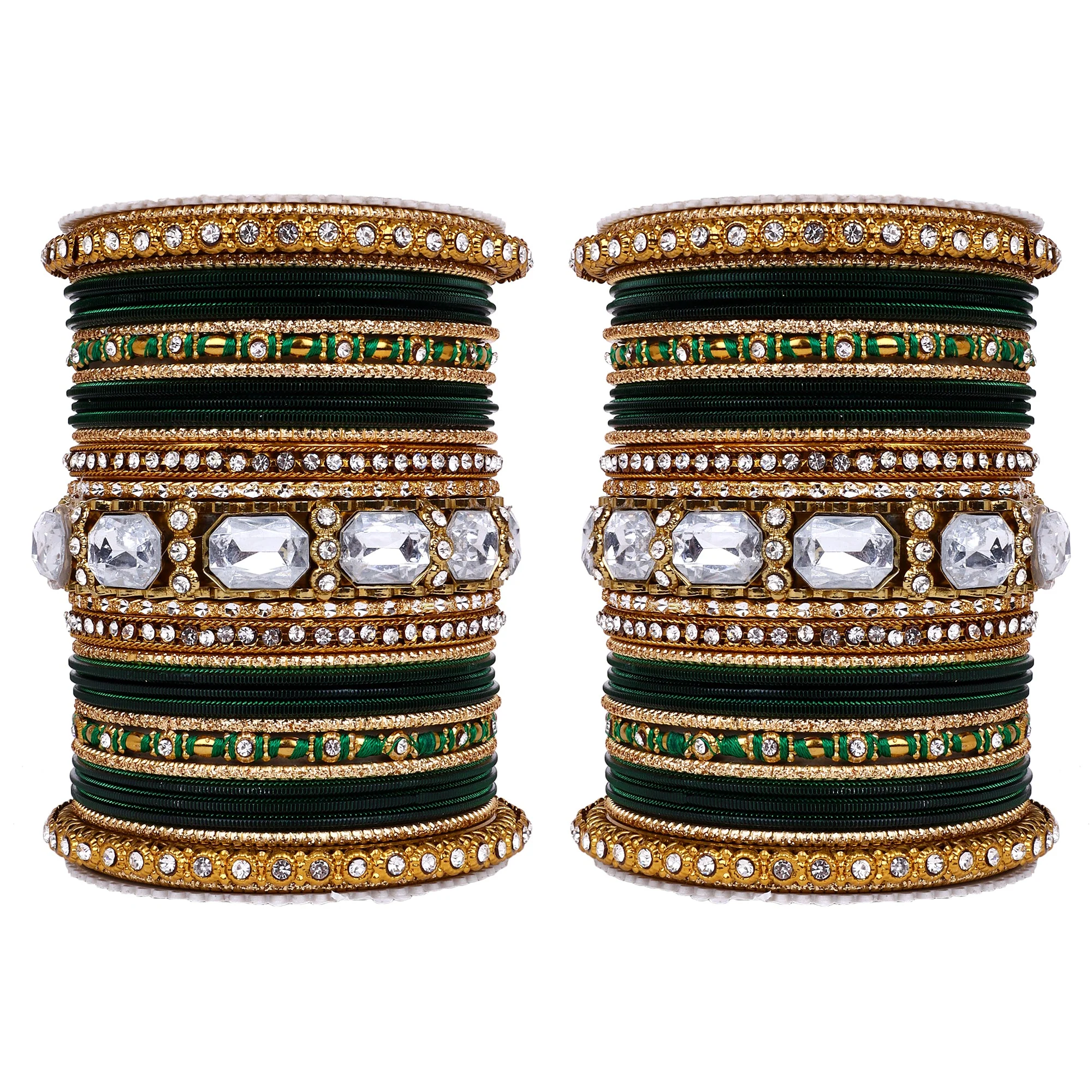 Set of 2 Beautiful Colored Bangle Set With Big Kundan Stone - Image 16