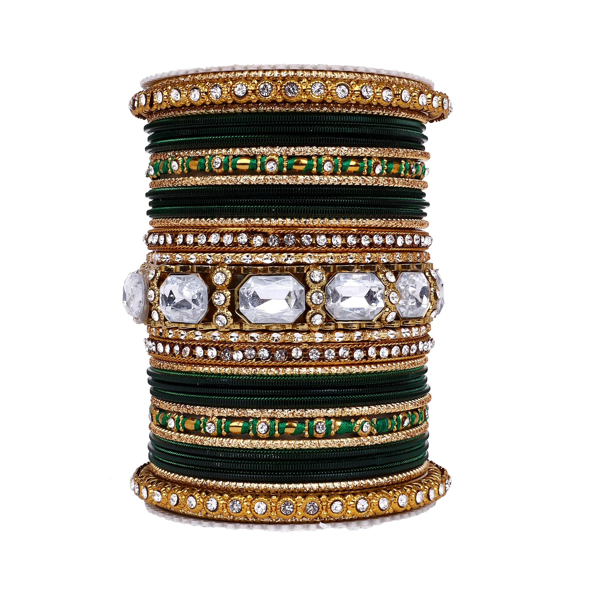 Set of 2 Beautiful Colored Bangle Set With Big Kundan Stone - Image 18