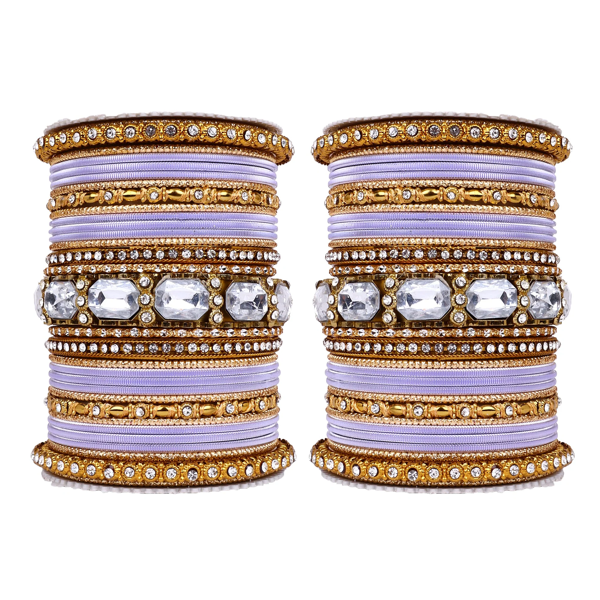 Set of 2 Beautiful Colored Bangle Set With Big Kundan Stone - Image 19