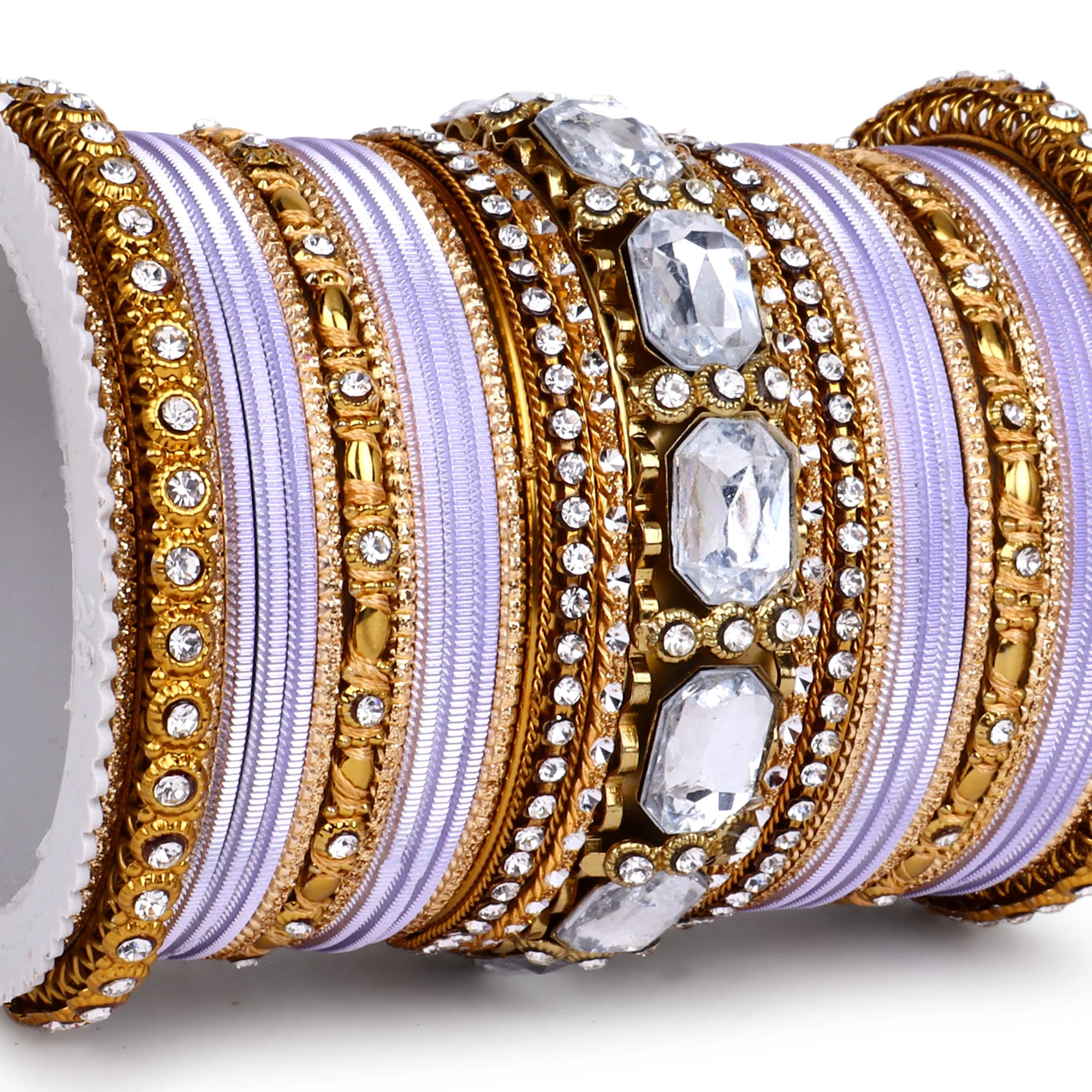 Set of 2 Beautiful Colored Bangle Set With Big Kundan Stone - Image 20