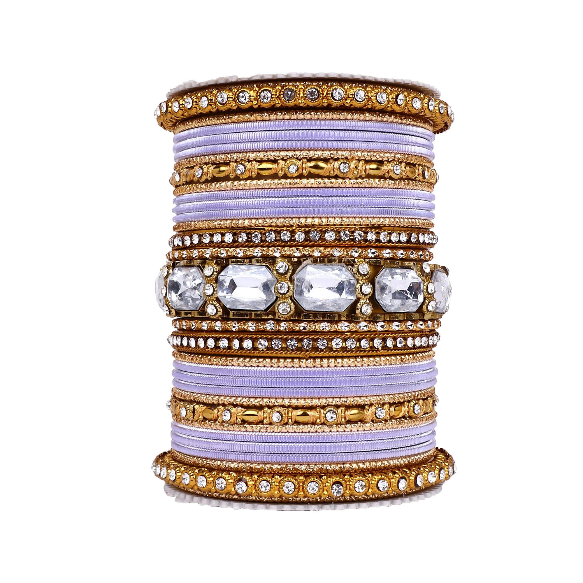 Set of 2 Beautiful Colored Bangle Set With Big Kundan Stone - Image 21