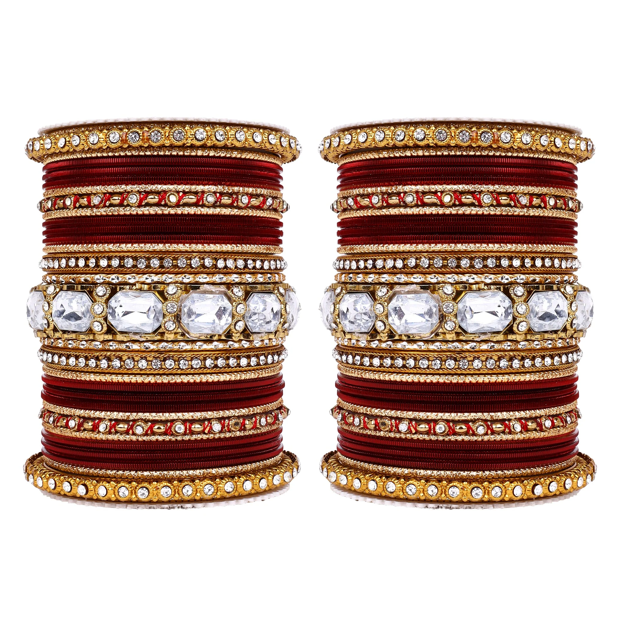 Set of 2 Beautiful Colored Bangle Set With Big Kundan Stone - Image 22