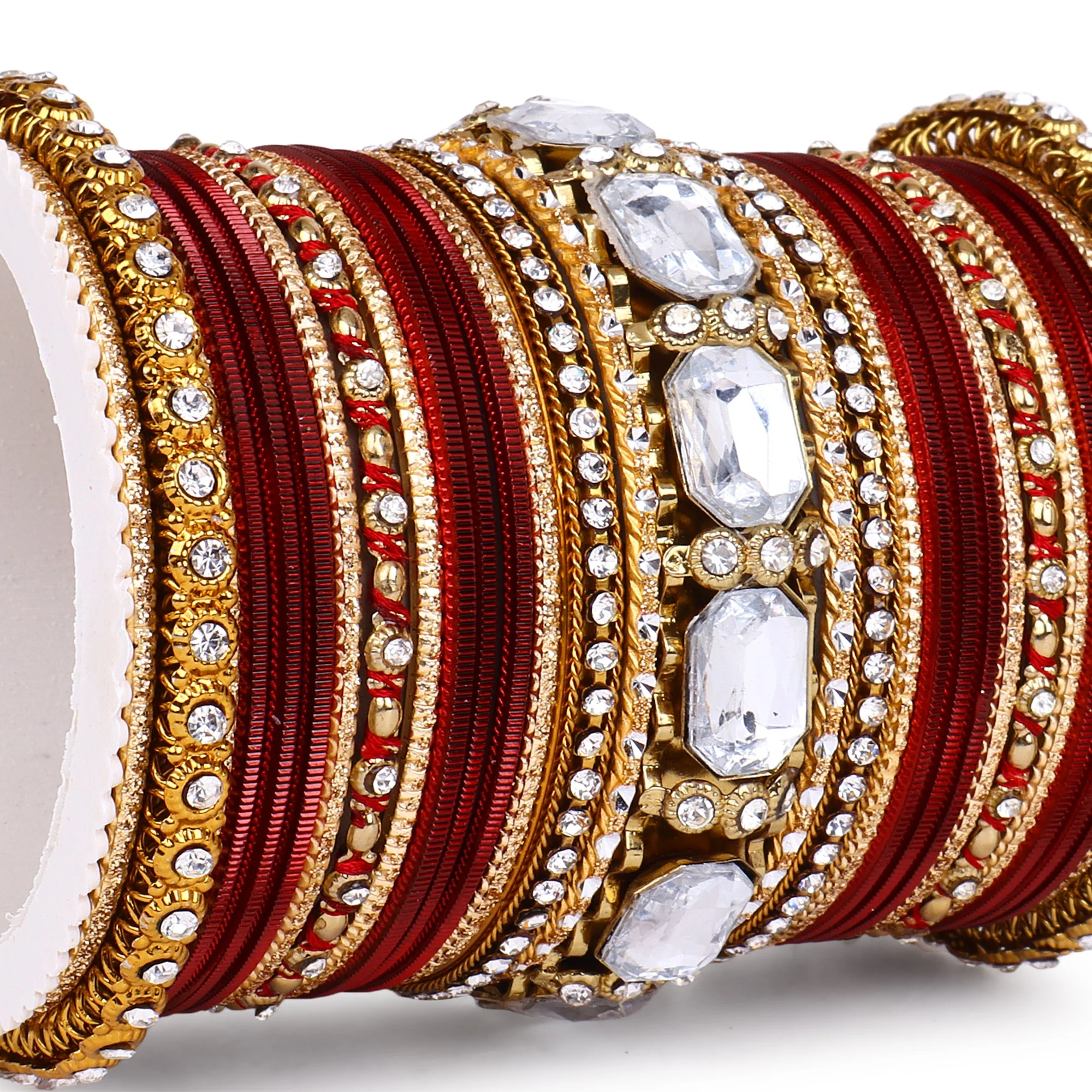 Set of 2 Beautiful Colored Bangle Set With Big Kundan Stone - Image 23