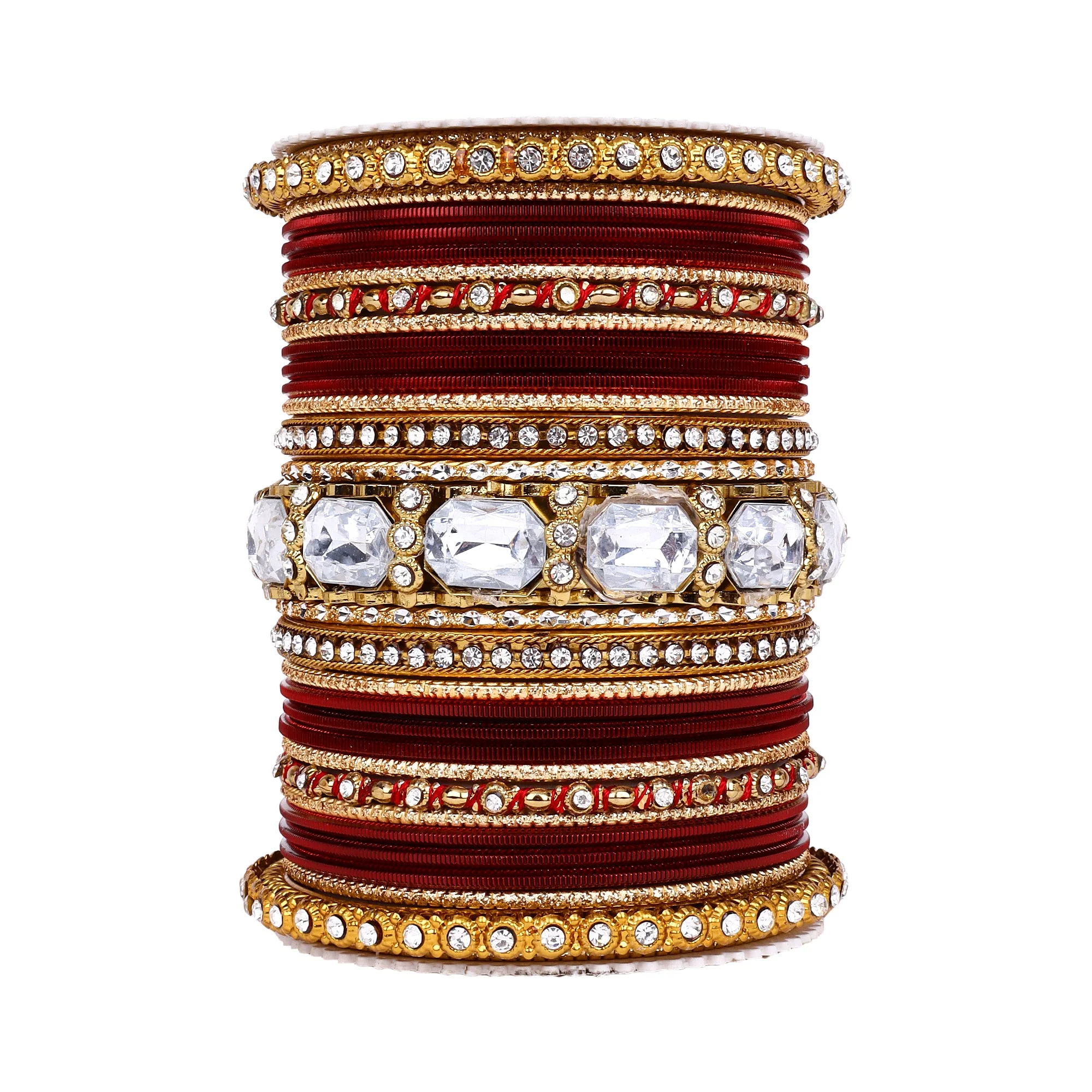 Set of 2 Beautiful Colored Bangle Set With Big Kundan Stone - Image 24