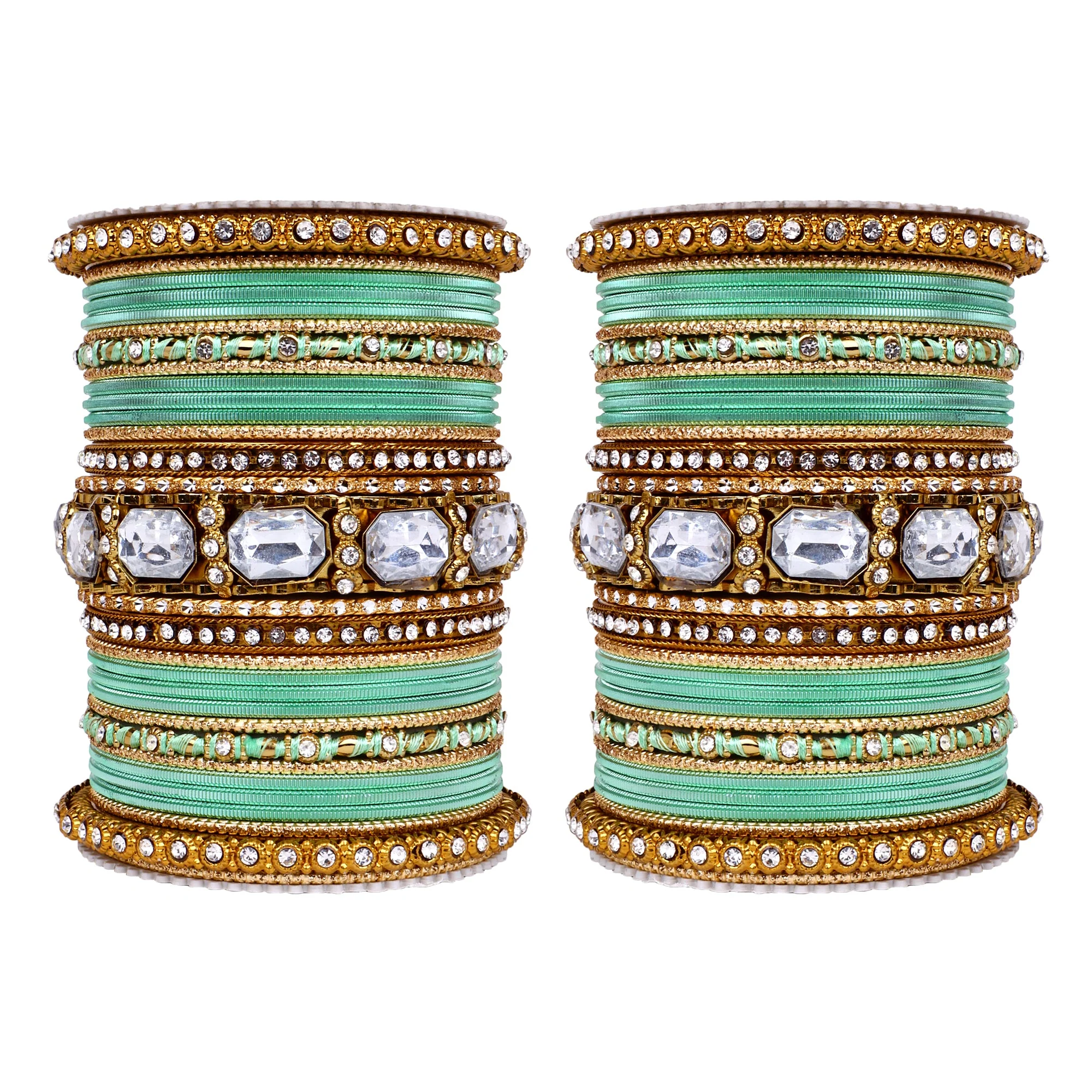Set of 2 Beautiful Colored Bangle Set With Big Kundan Stone - Image 25