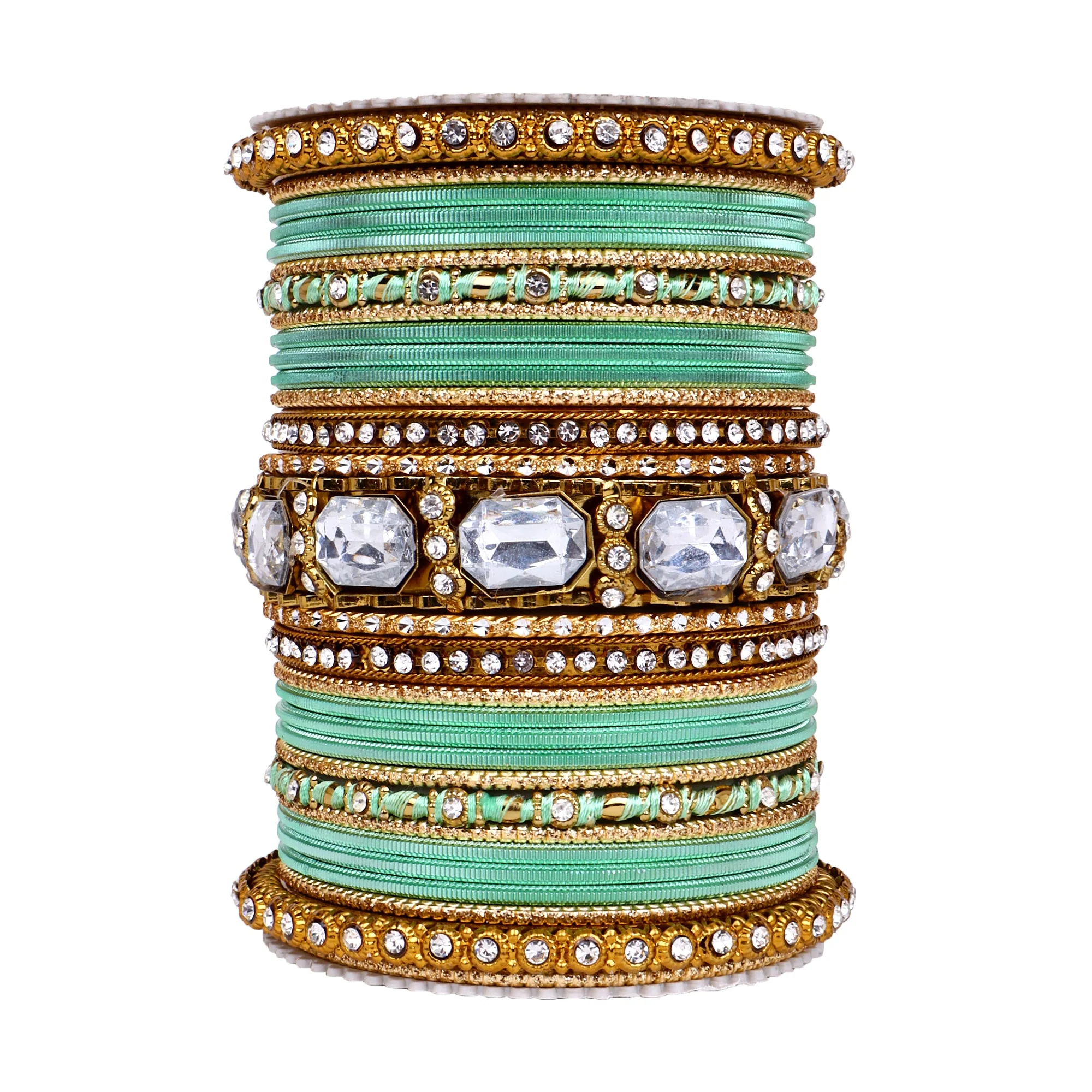 Set of 2 Beautiful Colored Bangle Set With Big Kundan Stone - Image 27