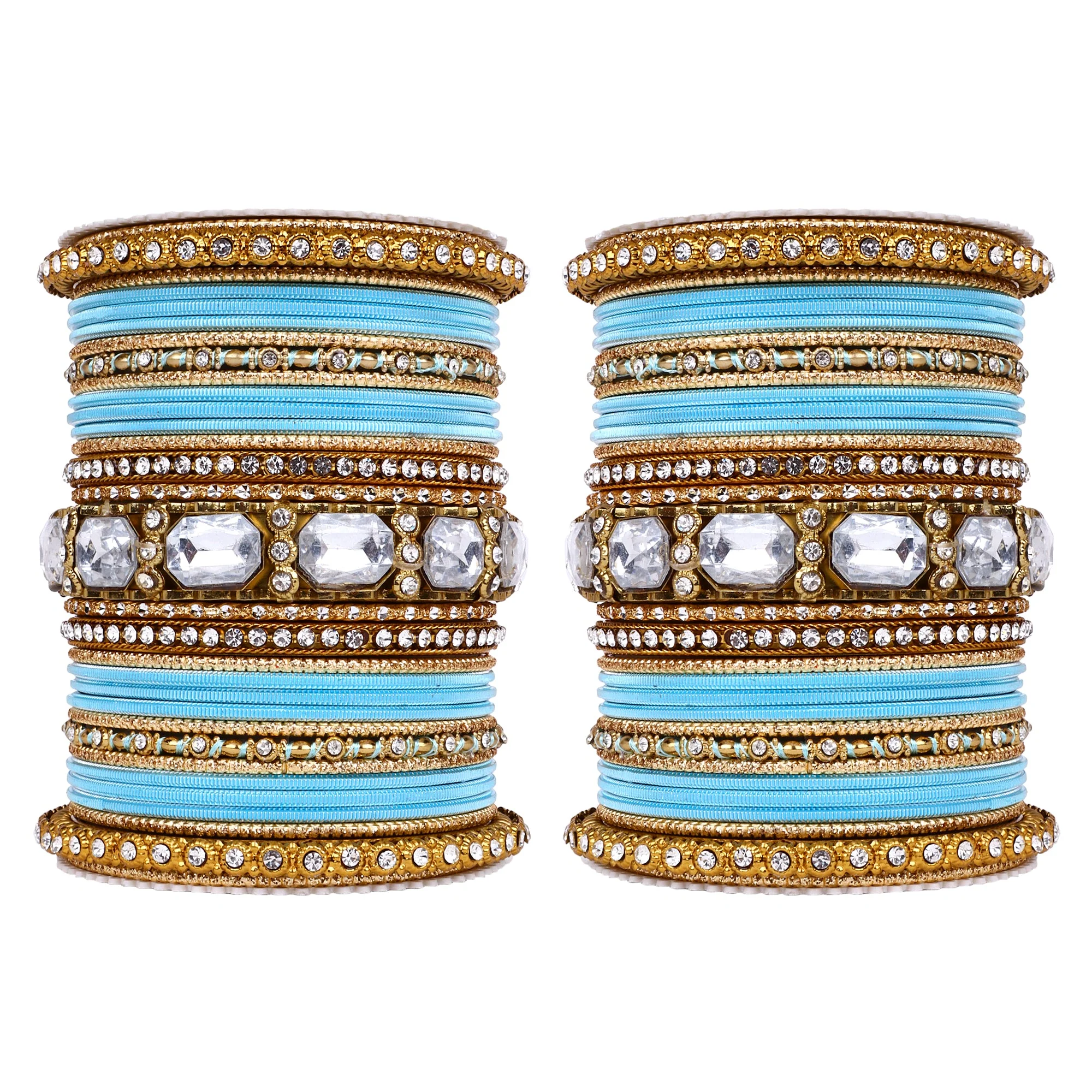 Set of 2 Beautiful Colored Bangle Set With Big Kundan Stone - Image 28