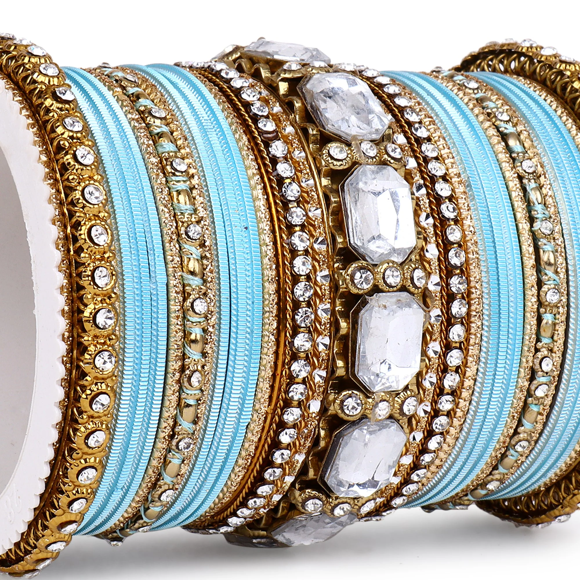 Set of 2 Beautiful Colored Bangle Set With Big Kundan Stone - Image 29