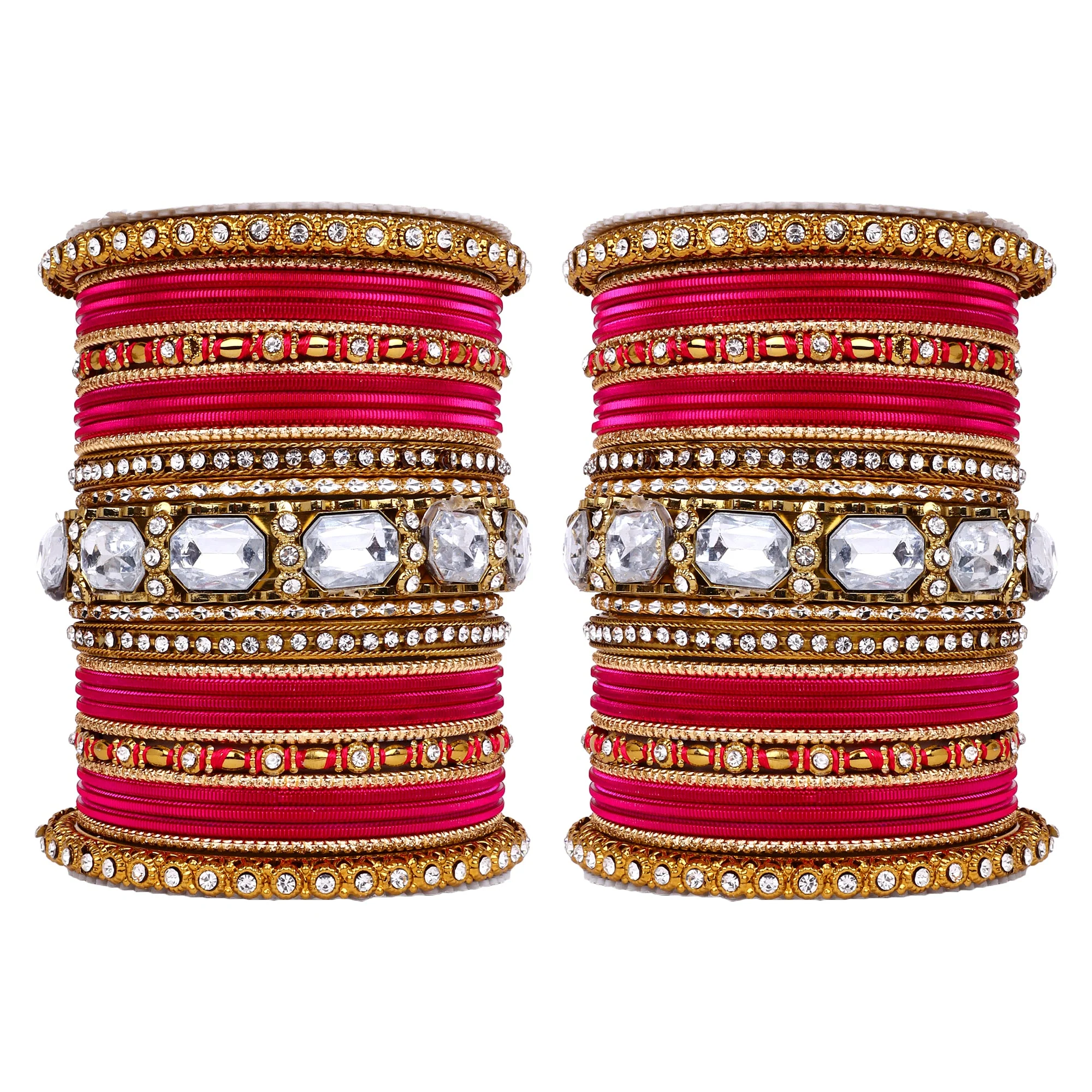Set of 2 Beautiful Colored Bangle Set With Big Kundan Stone - Image 31