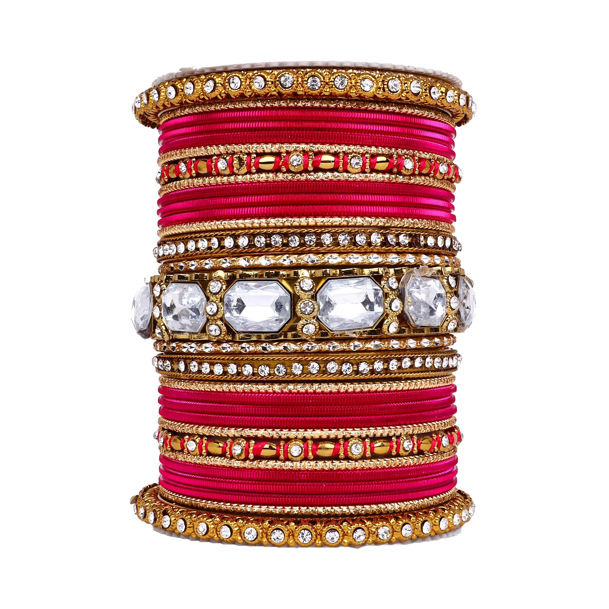 Set of 2 Beautiful Colored Bangle Set With Big Kundan Stone - Image 33