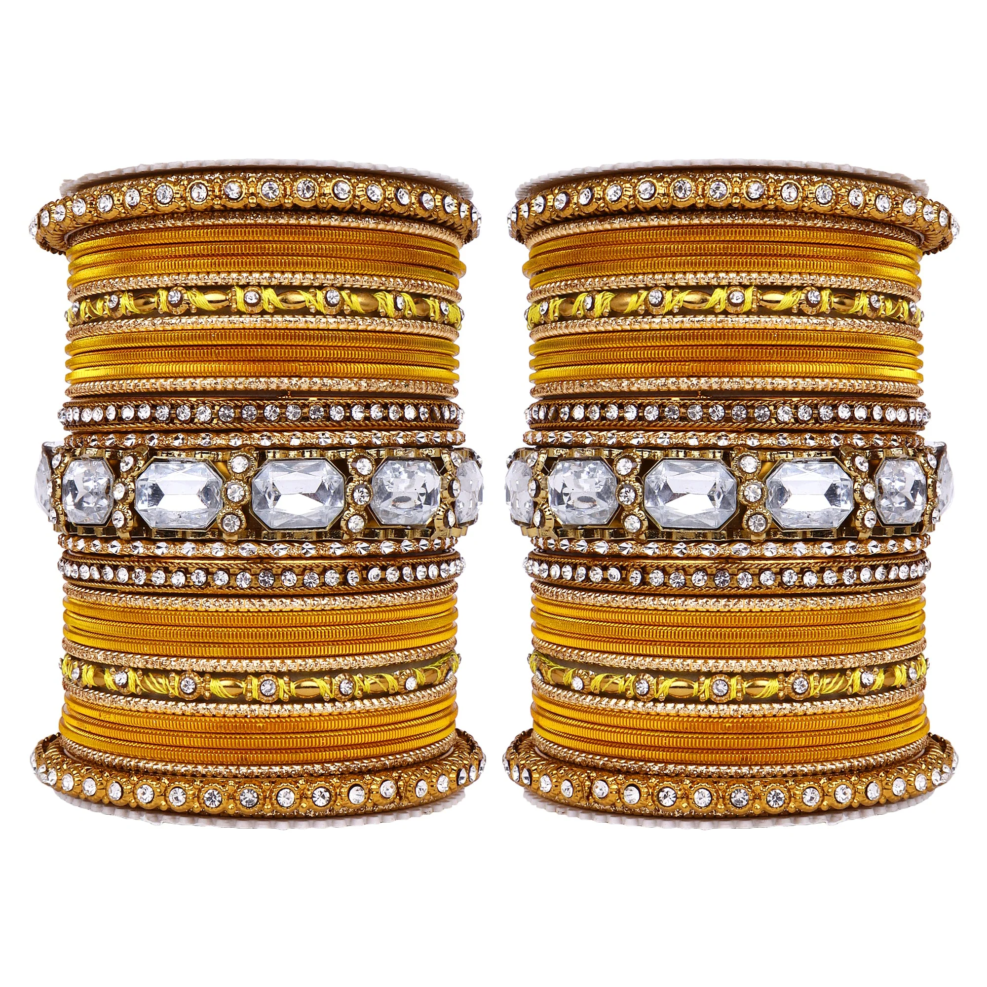 Set of 2 Beautiful Colored Bangle Set With Big Kundan Stone - Image 6