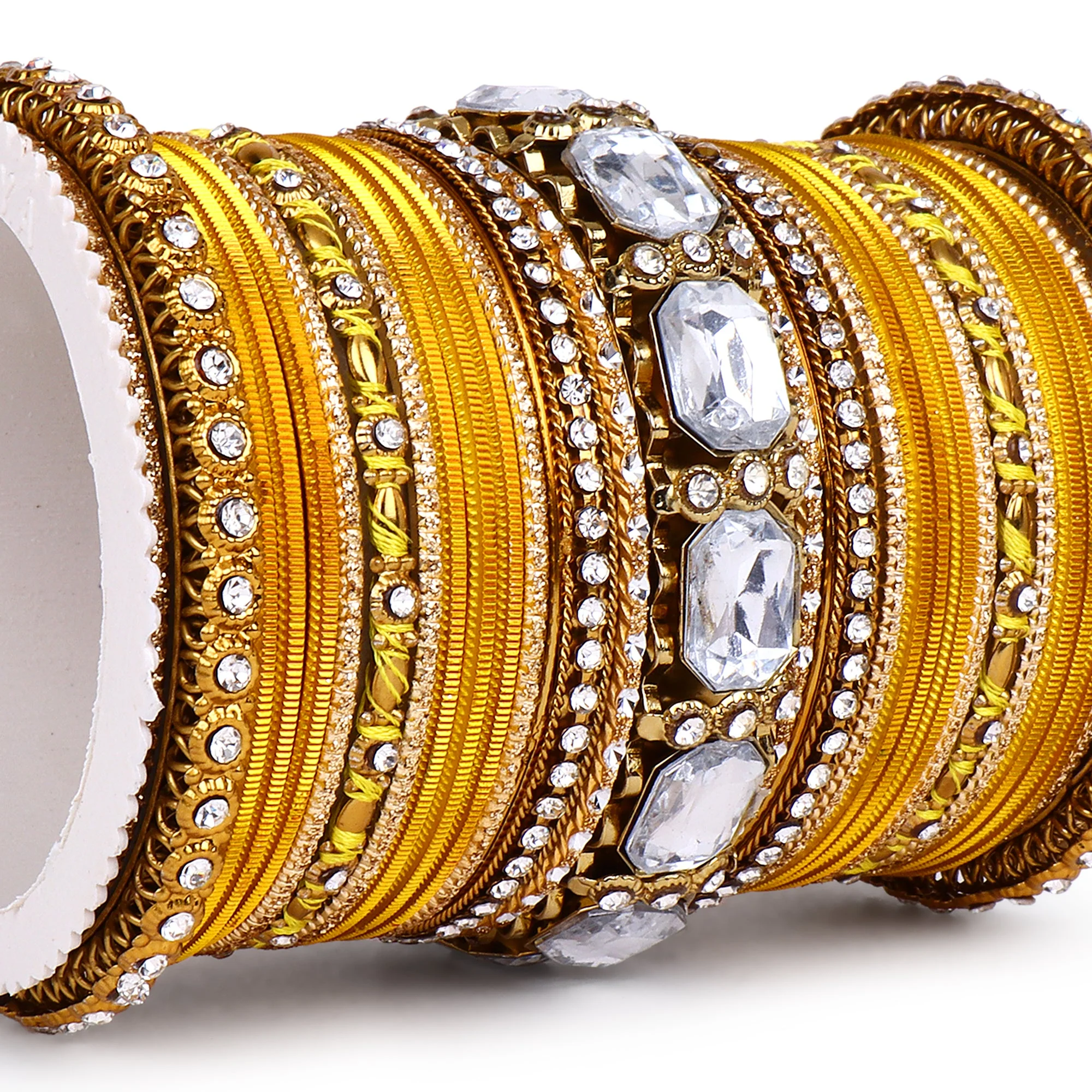 Set of 2 Beautiful Colored Bangle Set With Big Kundan Stone - Image 7