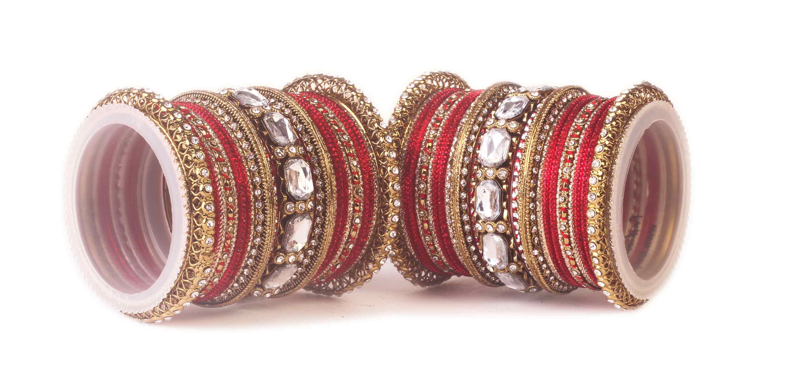Set of 2 Beautiful Colored Bangle Set With Big Kundan Stone - Image 9