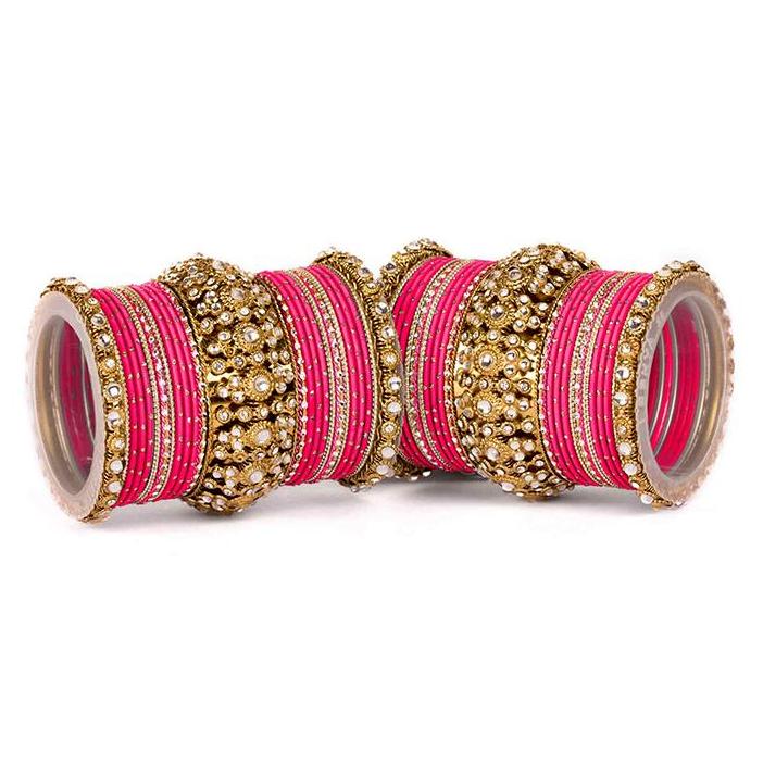 Set of 2 Beautiful Golden Dotted Colored Bangle Set - Image 8