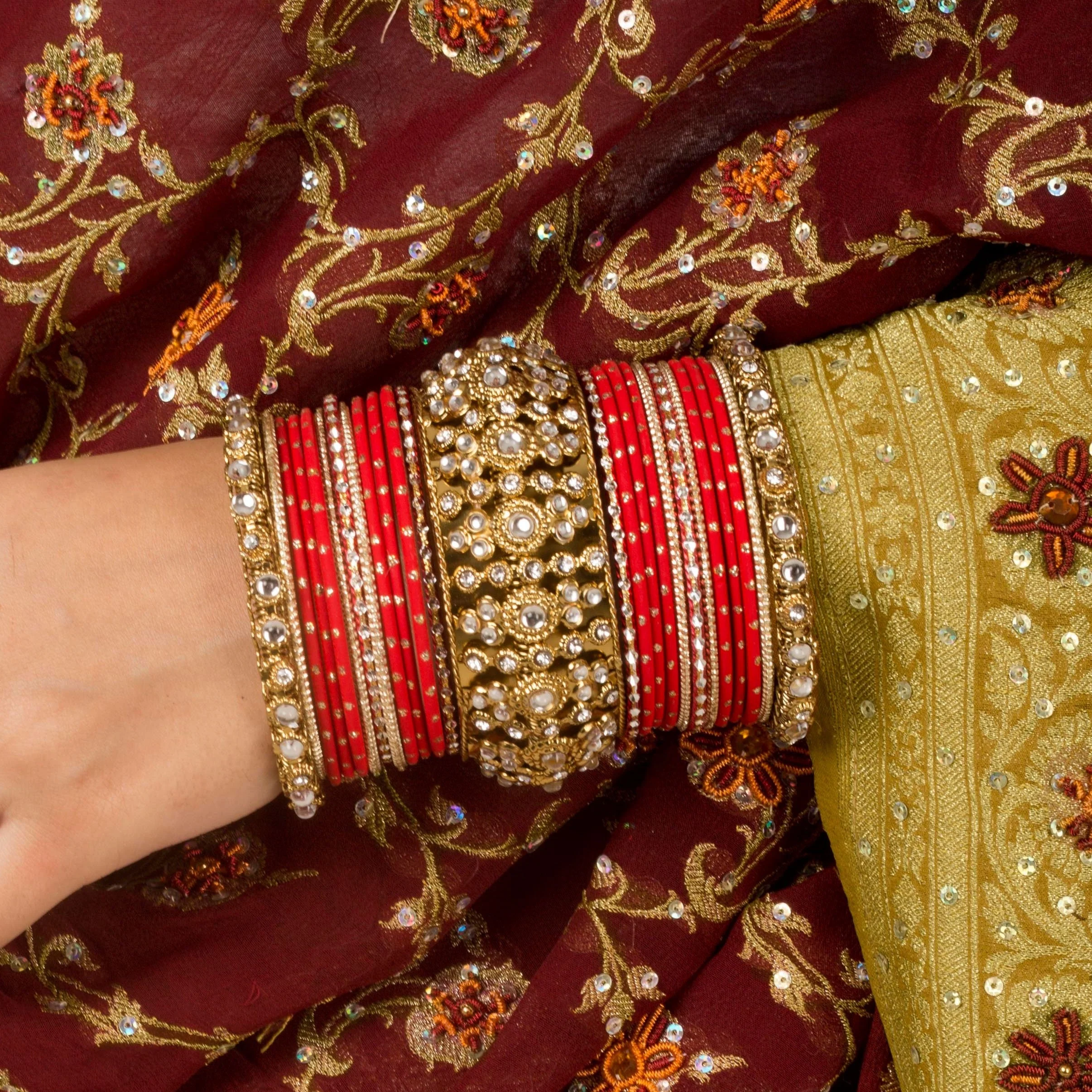 Set of 2 Beautiful Golden Dotted Colored Bangle Set - Image 2