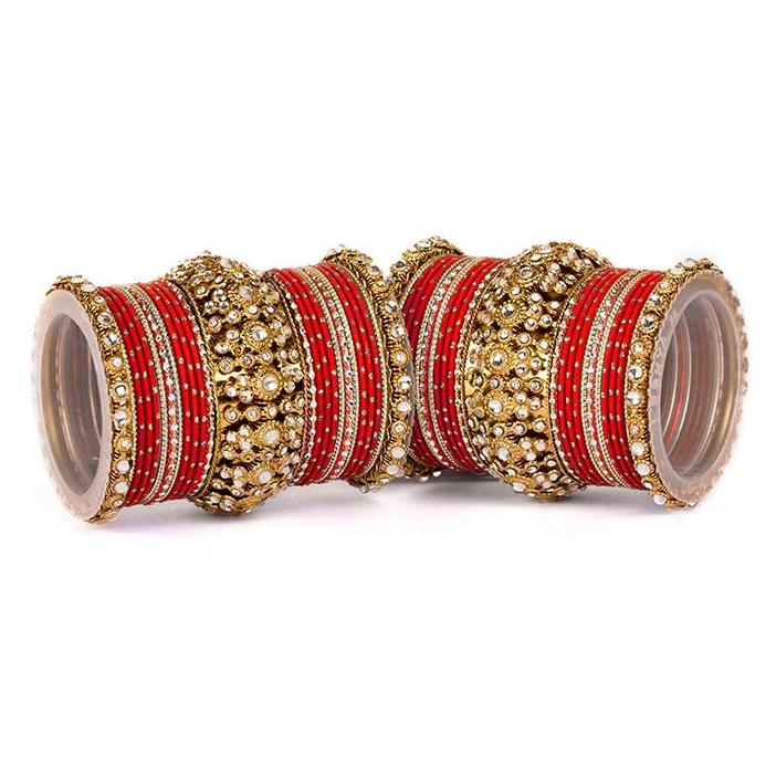 Set of 2 Beautiful Golden Dotted Colored Bangle Set - Image 3