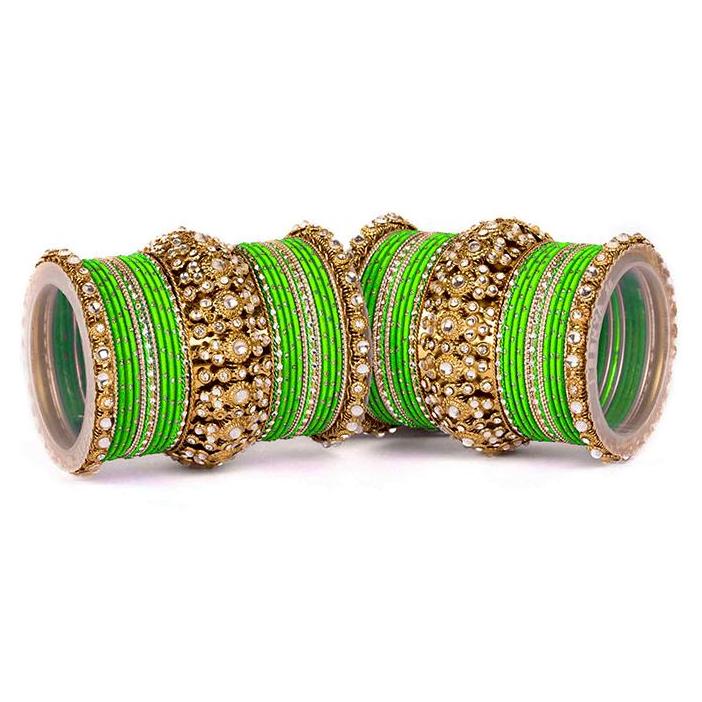 Set of 2 Beautiful Golden Dotted Colored Bangle Set - Image 6