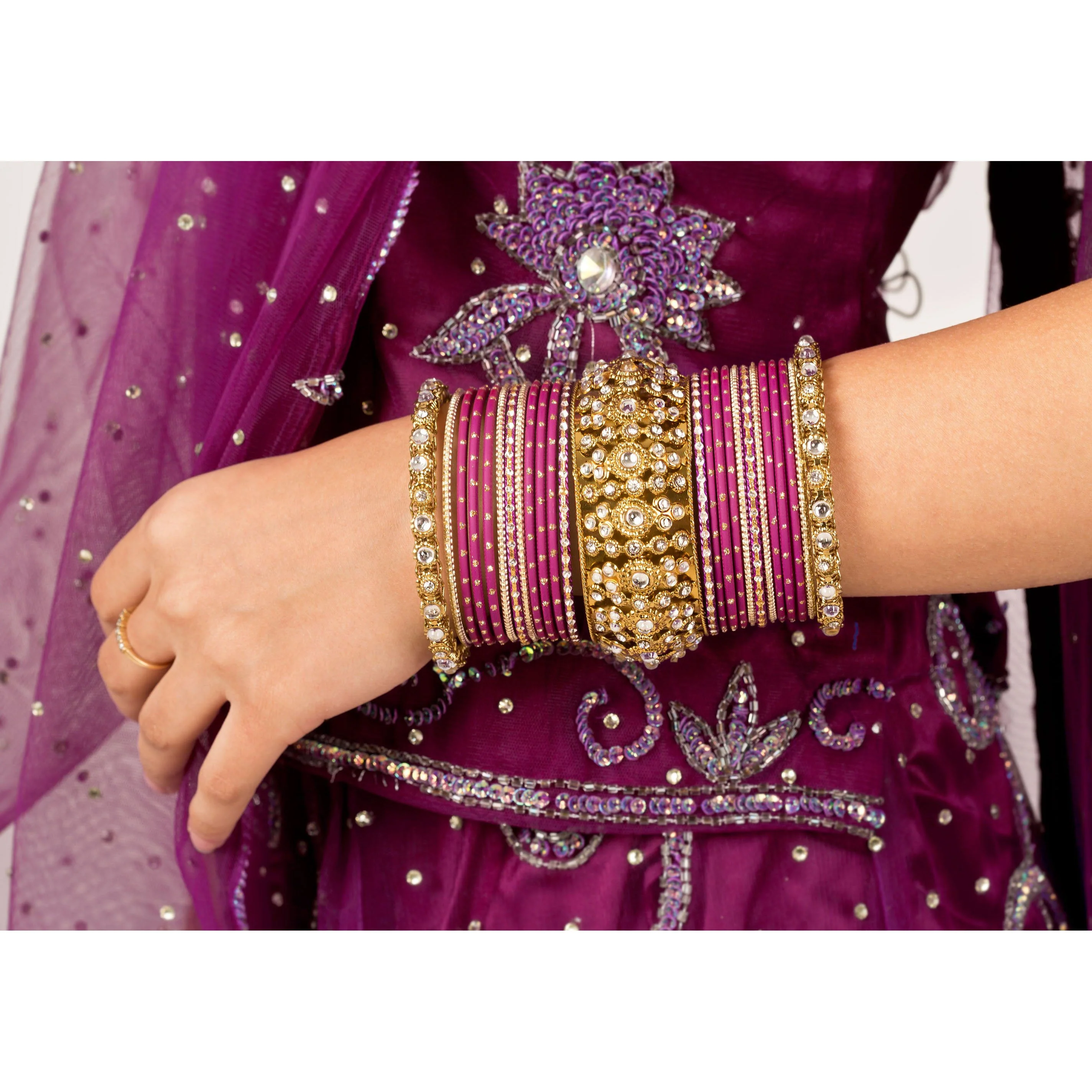 Set of 2 Beautiful Golden Dotted Colored Bangle Set - Image 9