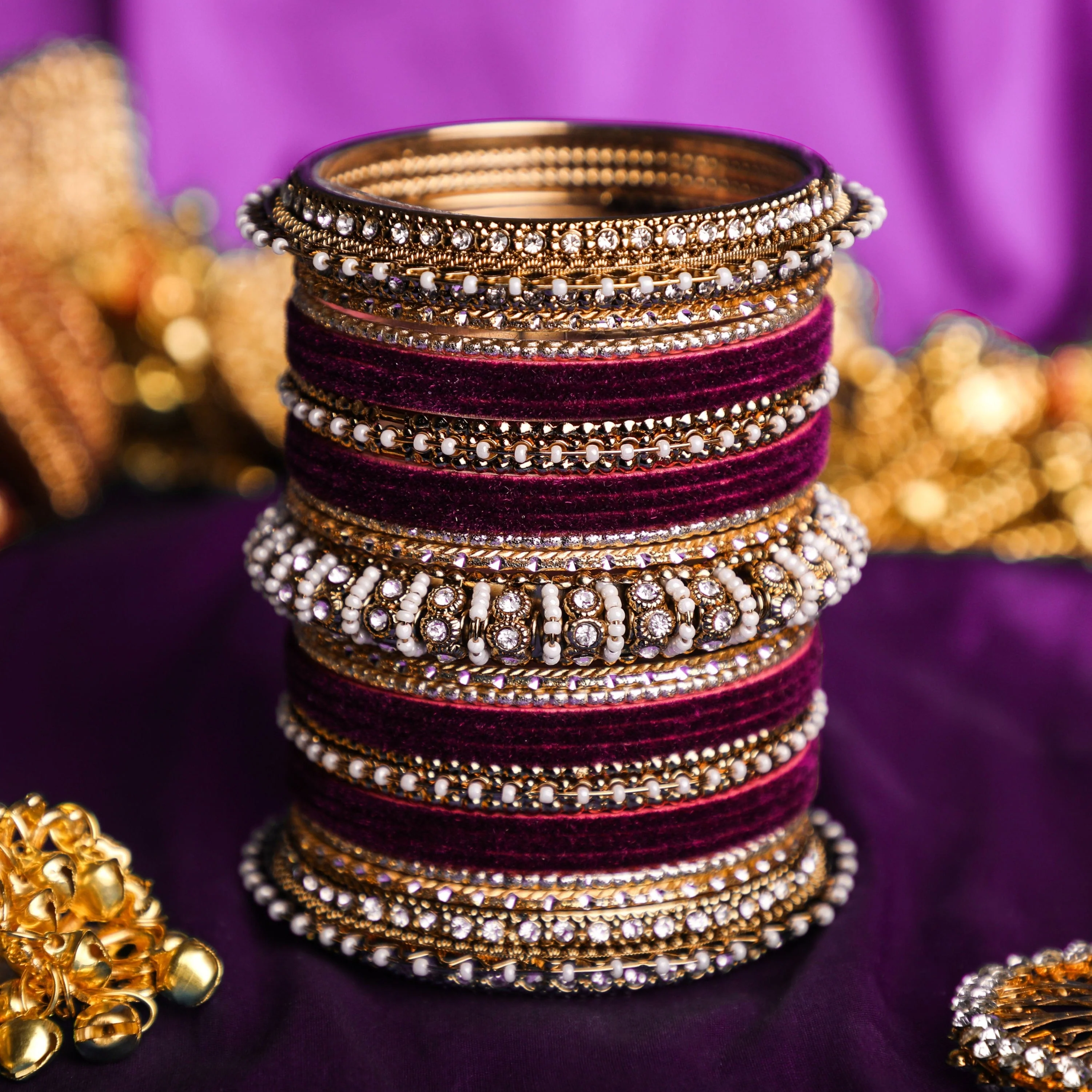 Set of 2 Beautiful Velvet Bangle And Pearl Bangle Set - Image 3