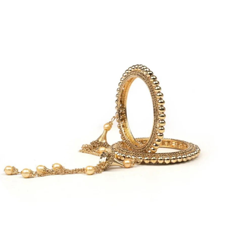 Set of 2 Brass Bracelets with Pear Latkans - Image 2