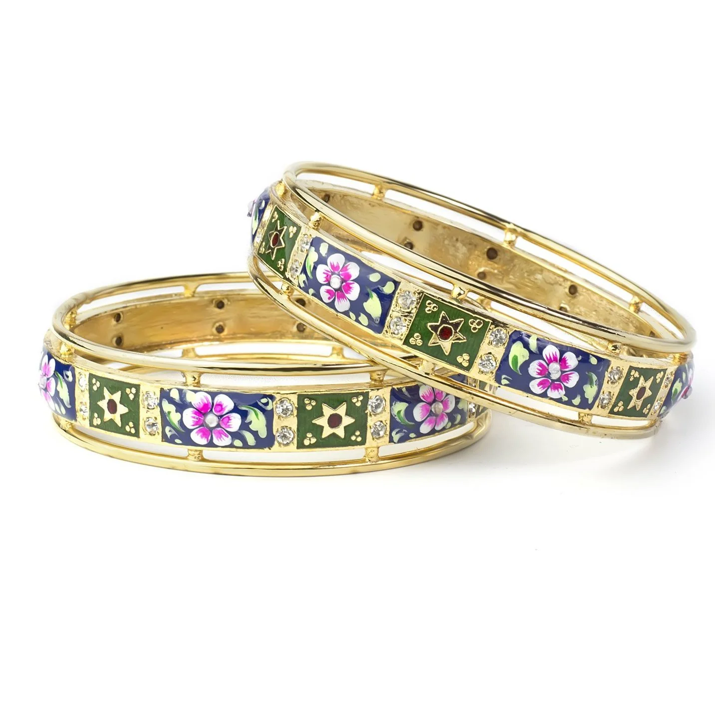 Set of 2 Broad Gold Plated Meenakari Bracelets for Partywear and Daily Use - Image 3