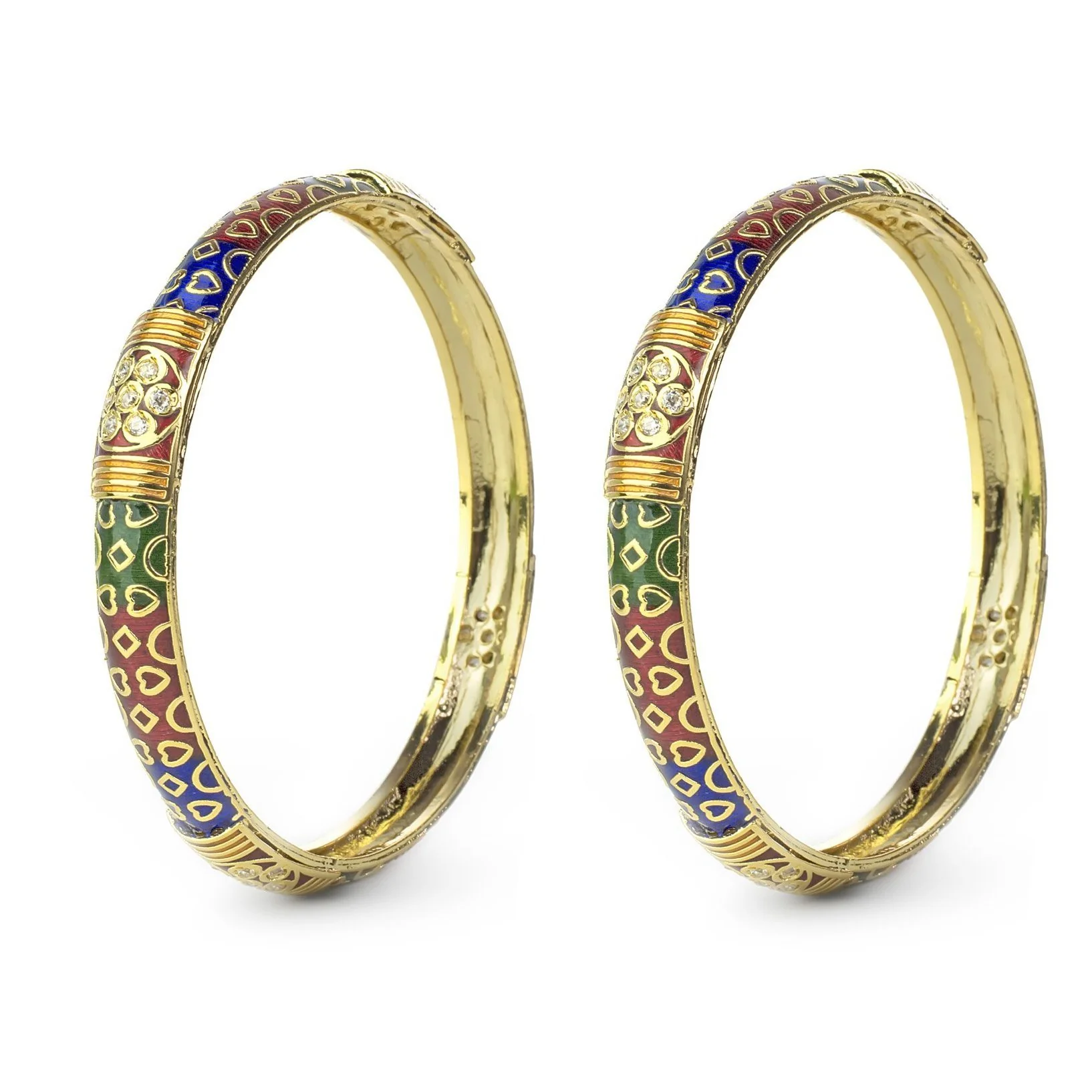 Set of 2 Daily Use Hand-Painted Meenakari Bracelet with Heart Shape Design in Golden - Image 2