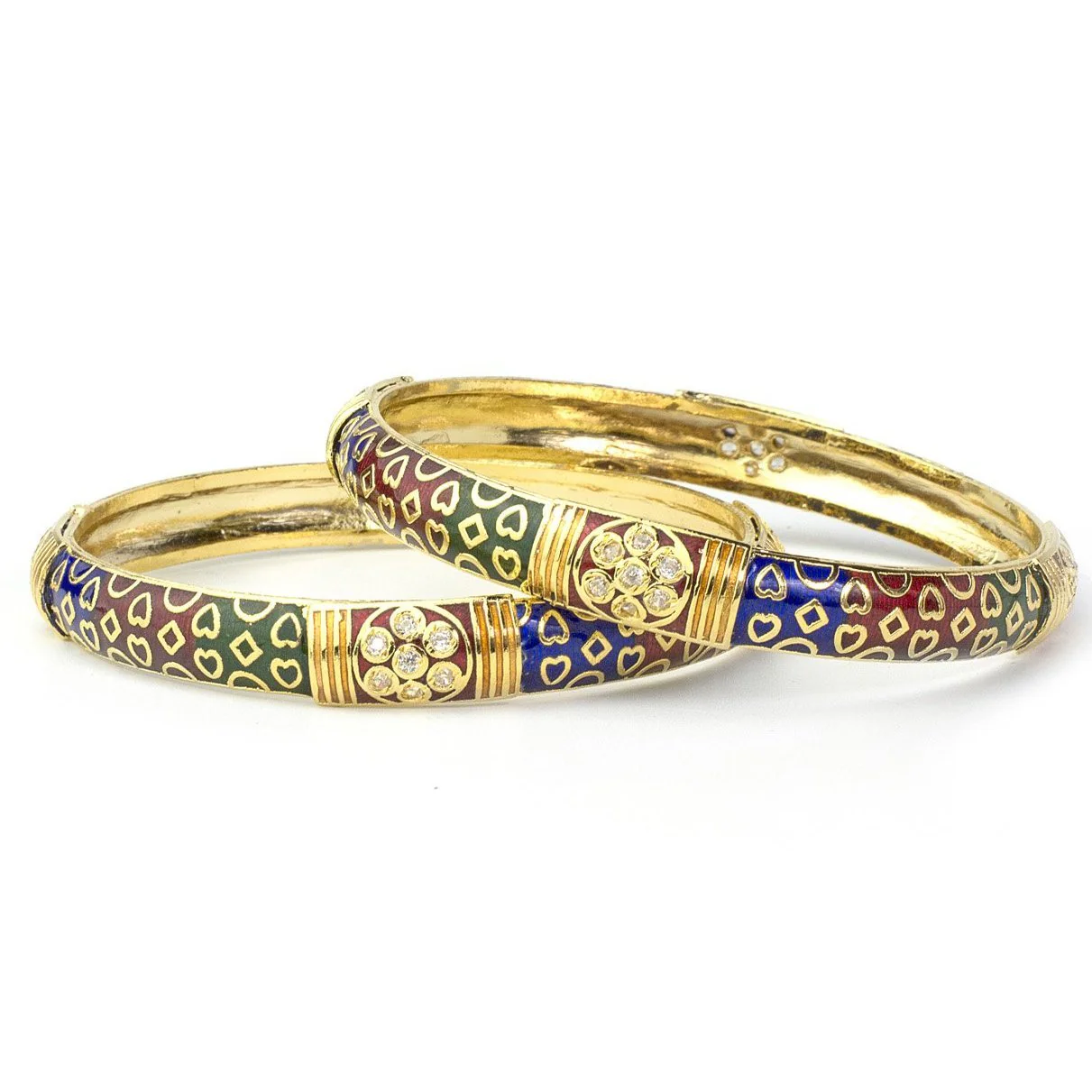 Set of 2 Daily Use Hand-Painted Meenakari Bracelet with Heart Shape Design in Golden - Image 3