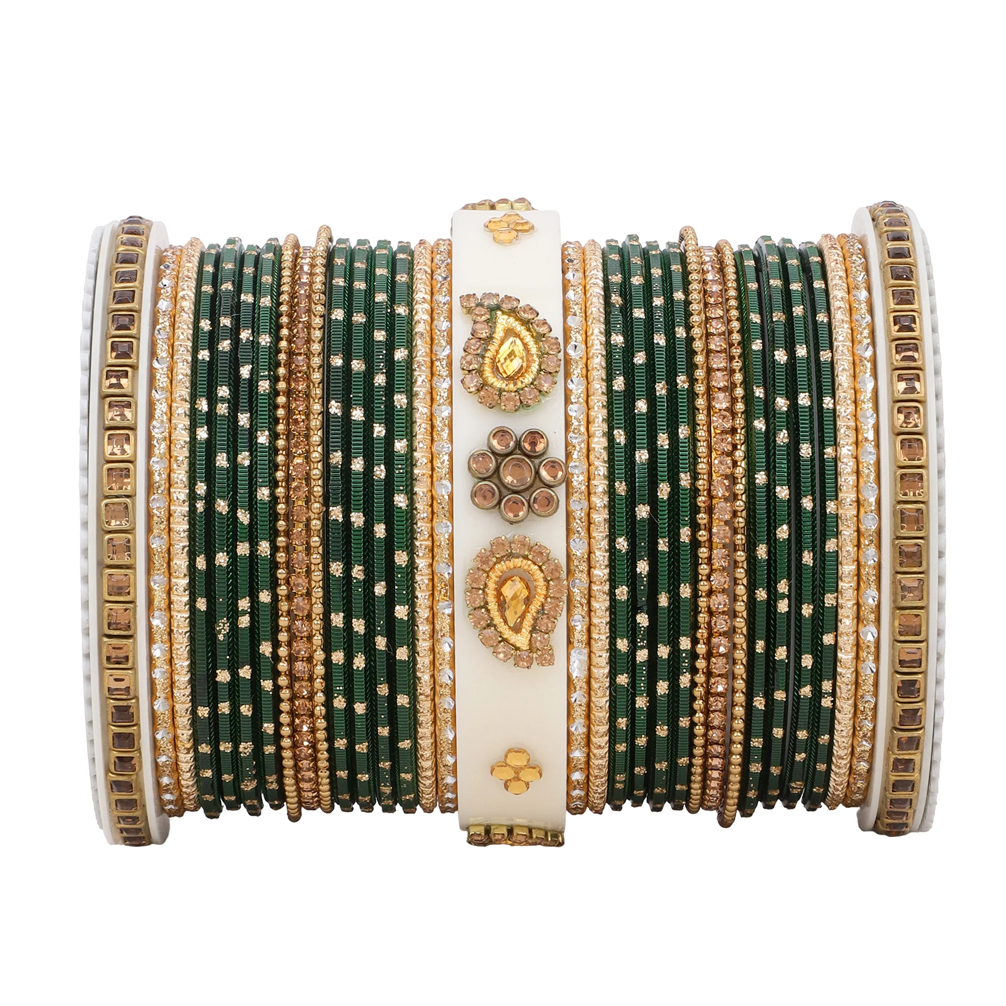 Traditonal Bridal Bangle set with golden dotted design - Image 17