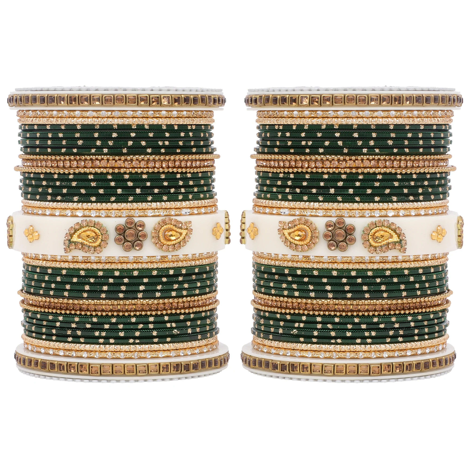 Traditonal Bridal Bangle set with golden dotted design - Image 19
