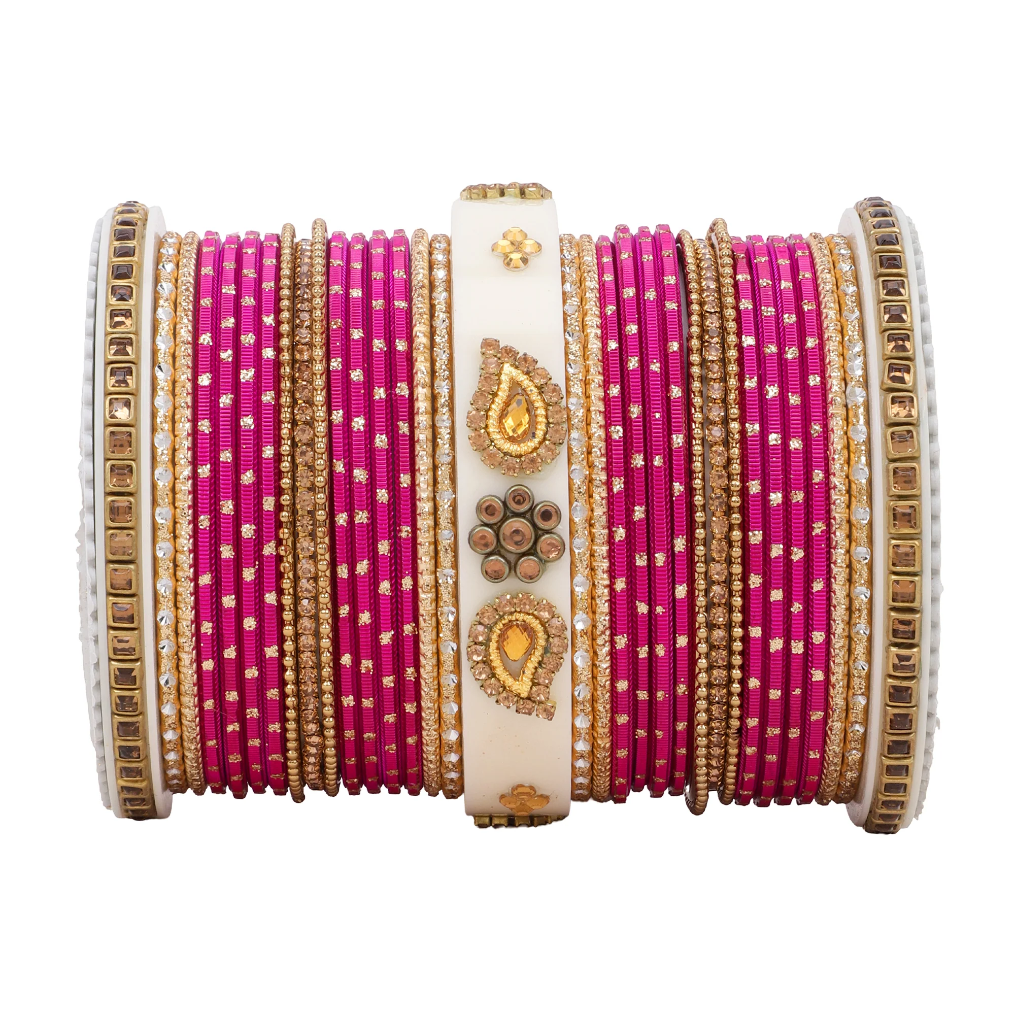 Traditonal Bridal Bangle set with golden dotted design - Image 23