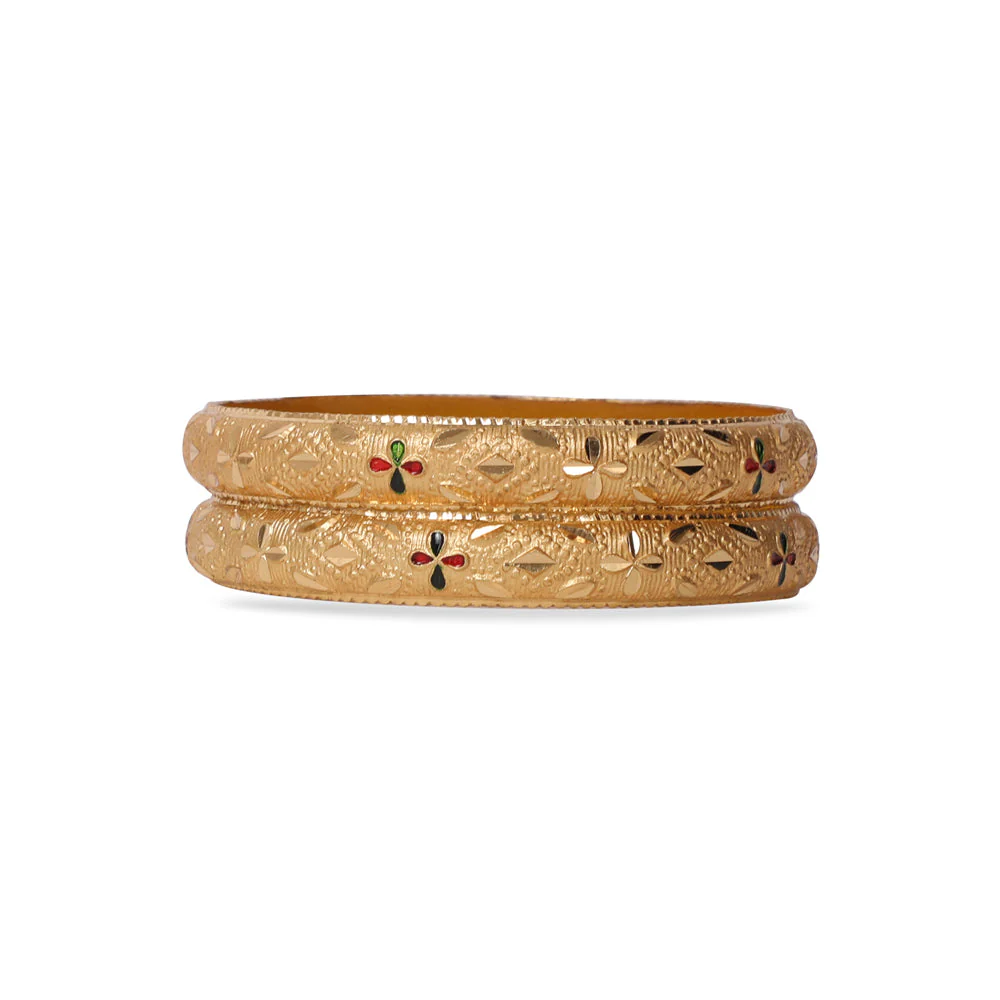 Set Of 2 Gold Dyed Bracelets With Etching Design (Plus Size) - Image 2