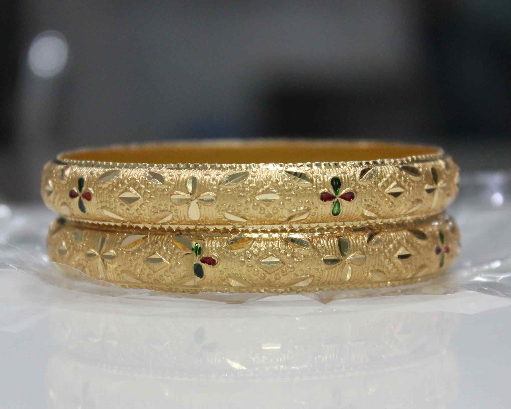 Set Of 2 Gold Dyed Bracelets With Etching Design (Plus Size) - Image 4