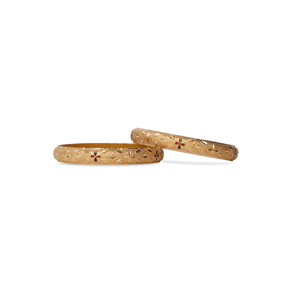 Set Of 2 Gold Dyed Bracelets With Etching Design - Image 3