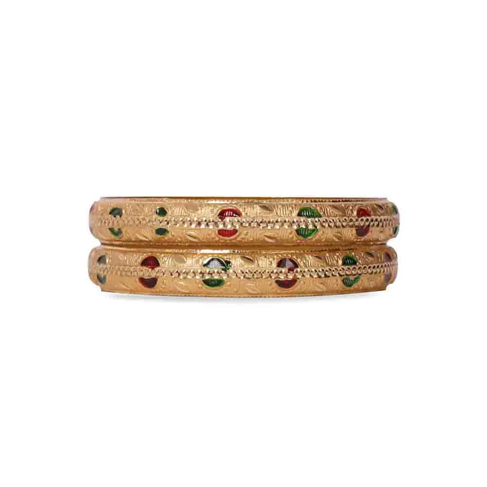 Set of 2 Gold Dyed Bracelets With Red And Green Meenakari Work (Plus Size) - Image 2