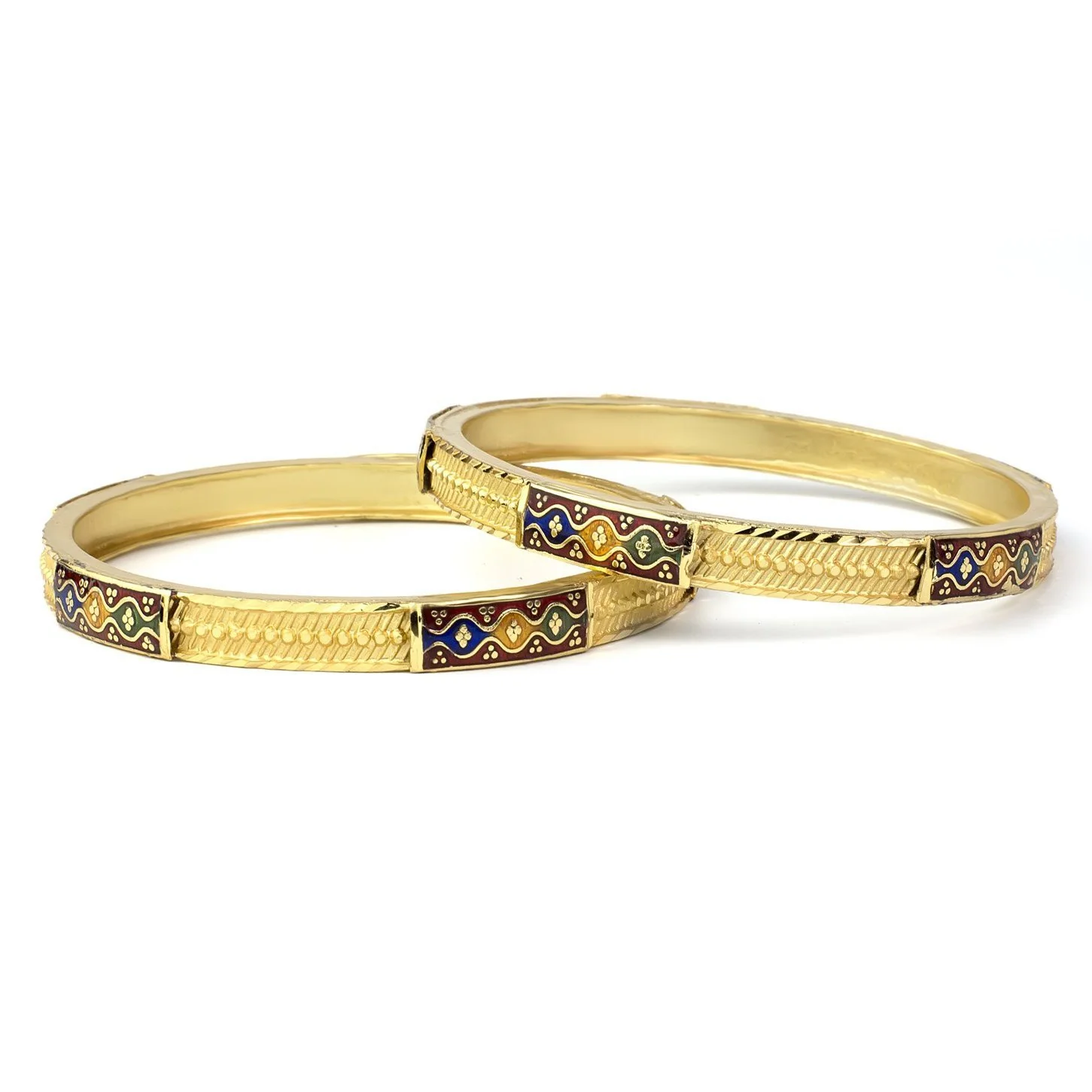 Set of 2 Gold Plated Bracelets with hand-painted enamel-work for Daily use - Image 3