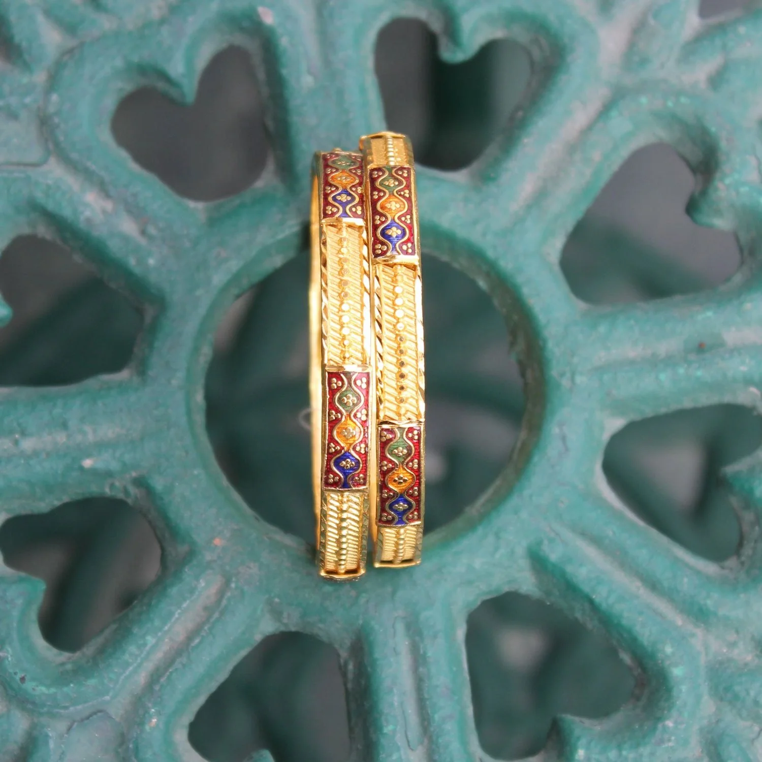 Set of 2 Gold Plated Bracelets with hand-painted enamel-work for Daily use - Image 4